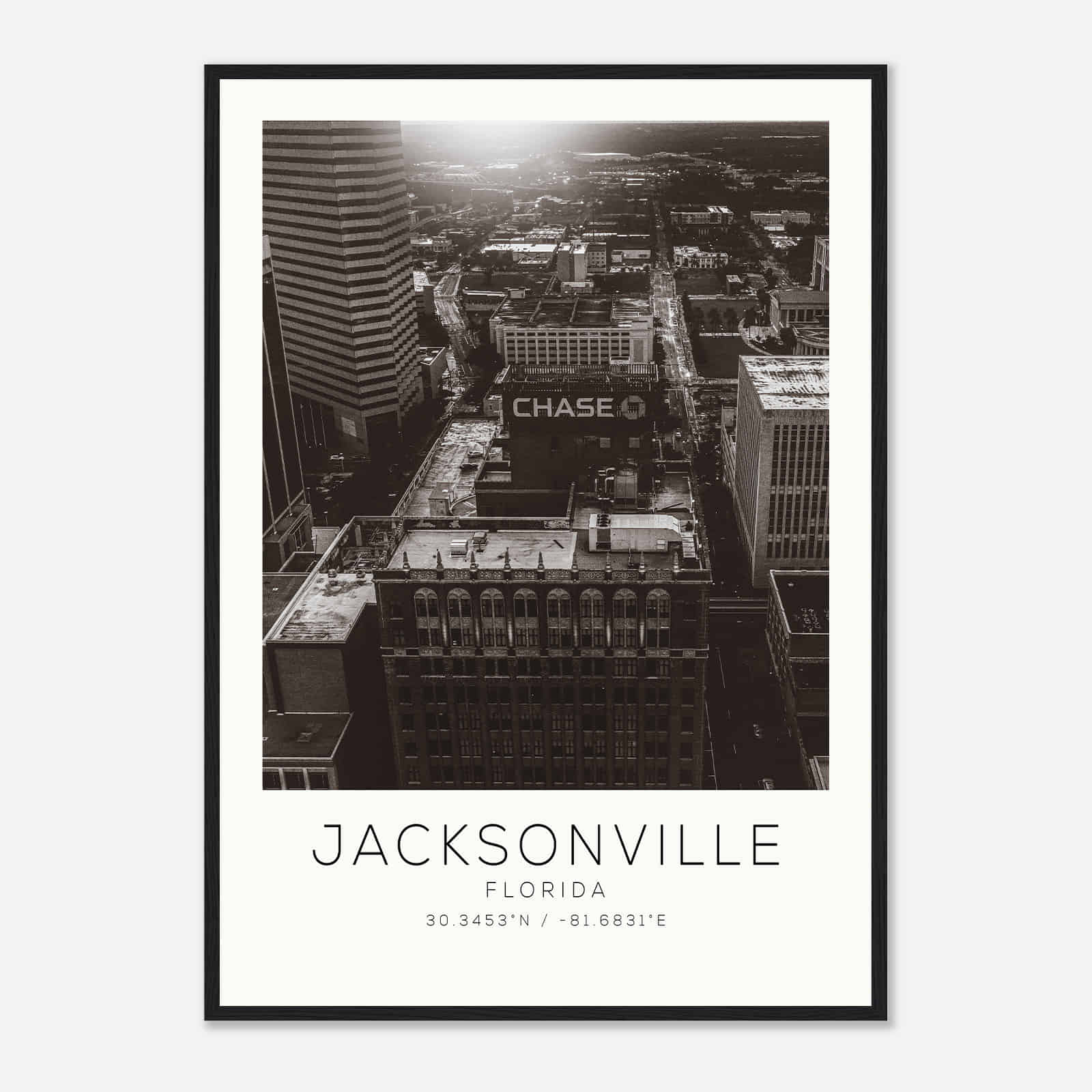 Jacksonville Florida Photo Travel Poster BW, Jacksonville Travel Print, Minimalist Travel Print DS4