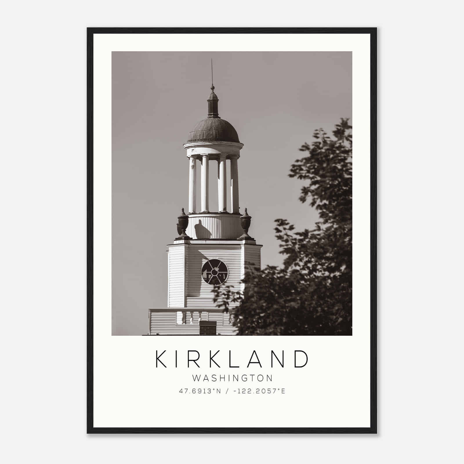 Kirkland Washington Photo Travel Poster BW, Kirkland Travel Print, Minimalist Travel Print