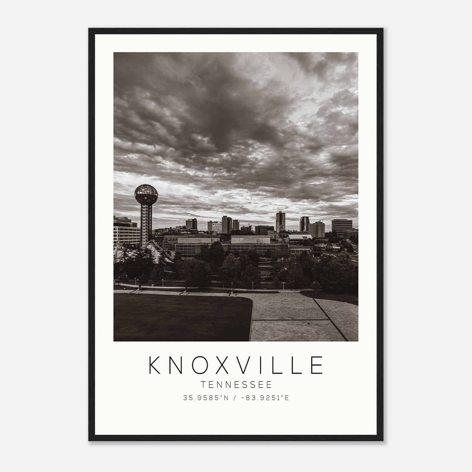 Knoxville Tennessee DS1 Photo Travel Poster BW, Knoxville Tennessee Travel Print, Minimalist Travel Print