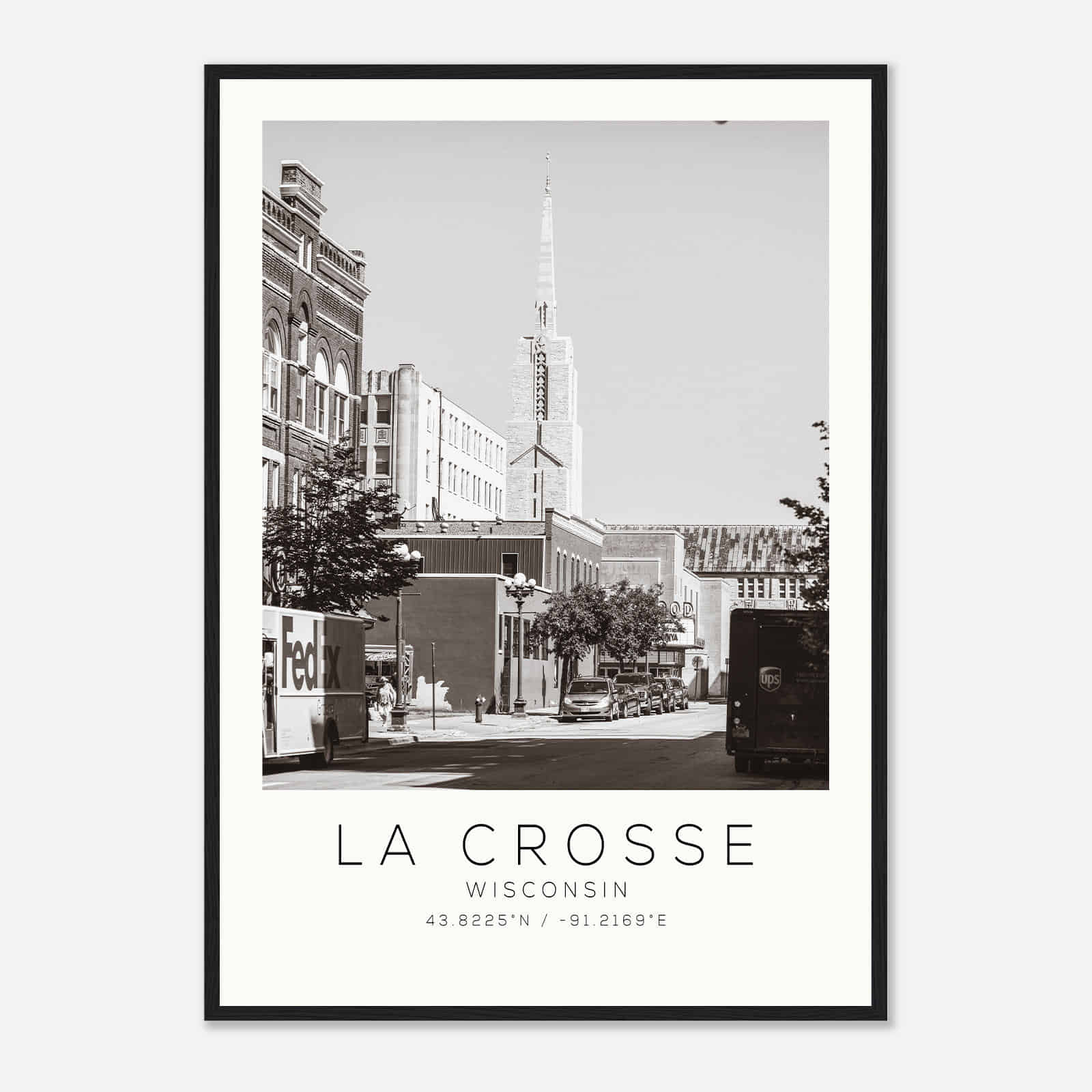 La Crosse Wisconsin Photo Travel Poster BW, La Crosse Travel Print, Minimalist Travel Print DS2