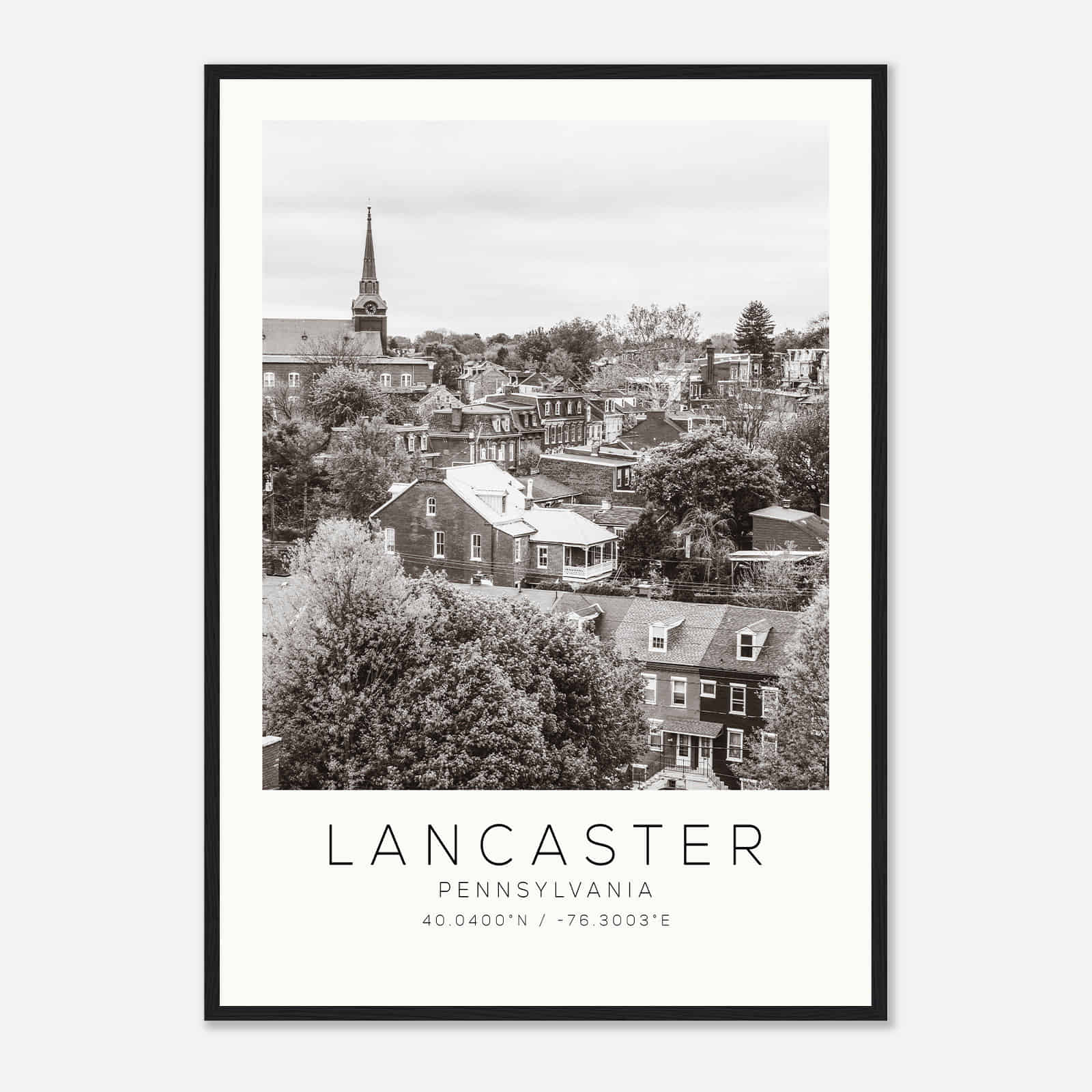 Lancaster Pennsylvania Photo Travel Poster BW, Lancaster Travel Print, Minimalist Travel Print DS1