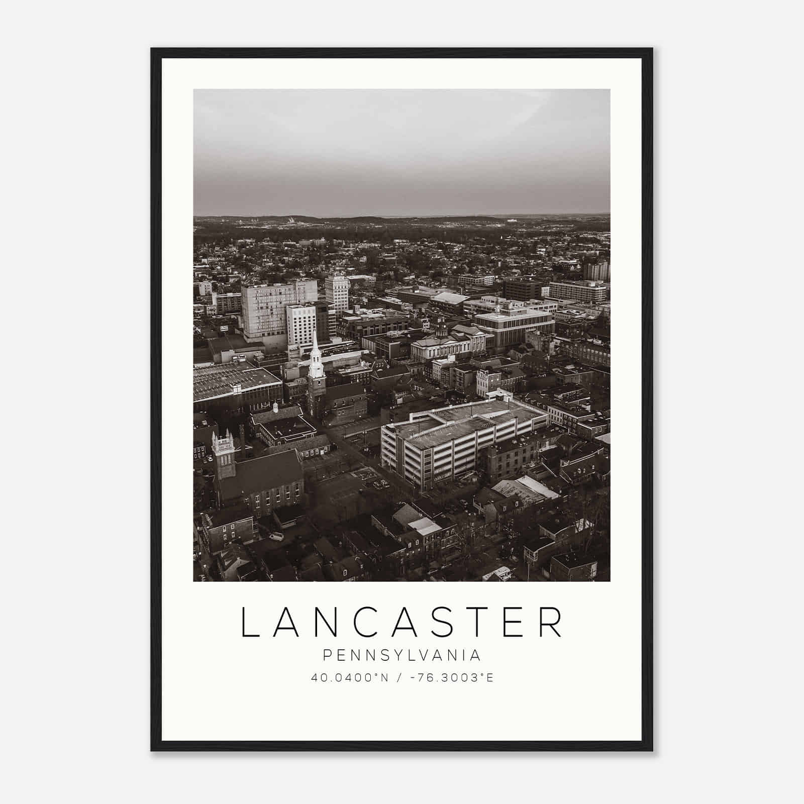 Lancaster Pennsylvania Photo Travel Poster BW, Lancaster Travel Print, Minimalist Travel Print DS2
