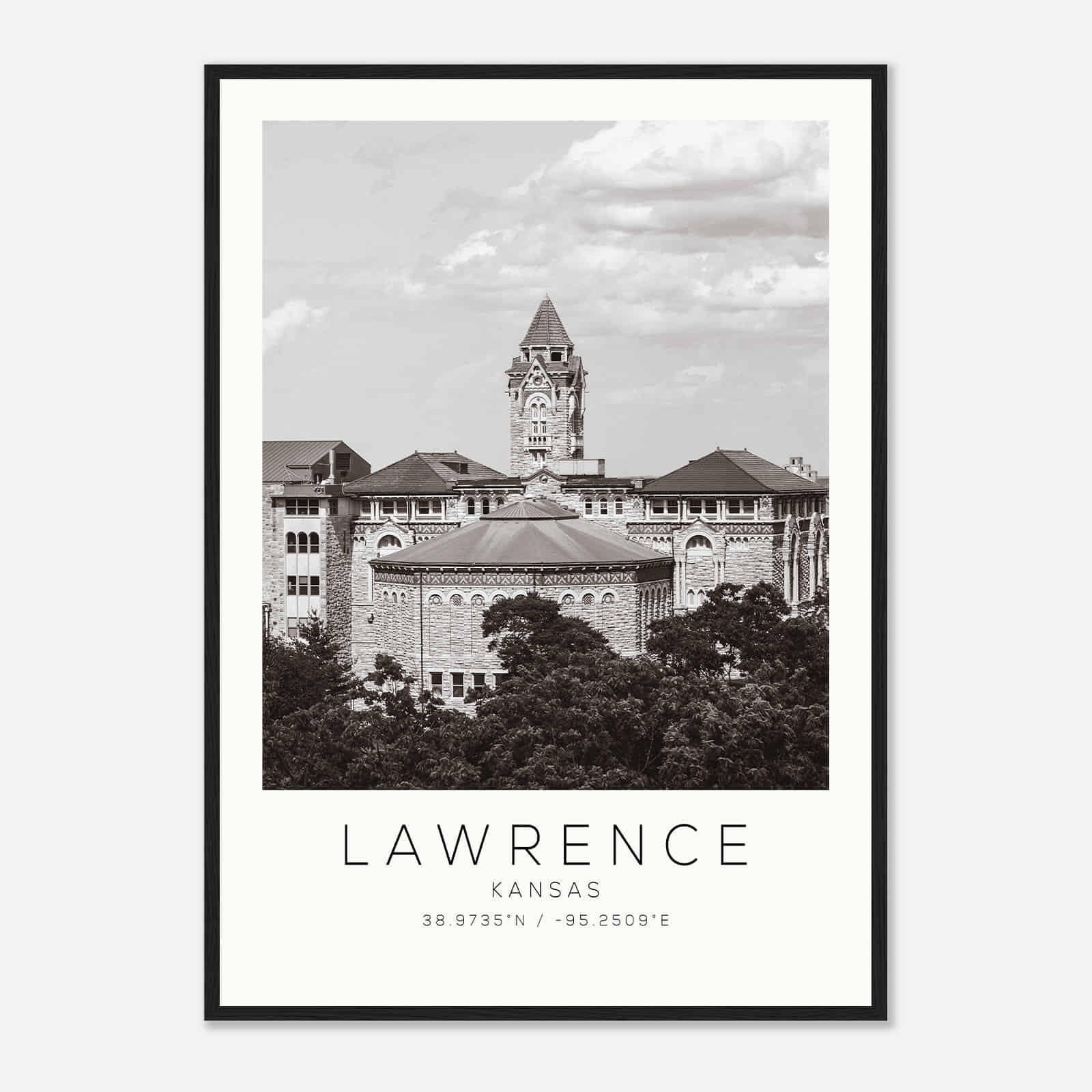 Lawrence Kansas Photo Travel Poster BW, Lawrence Travel Print, Minimalist Travel Print