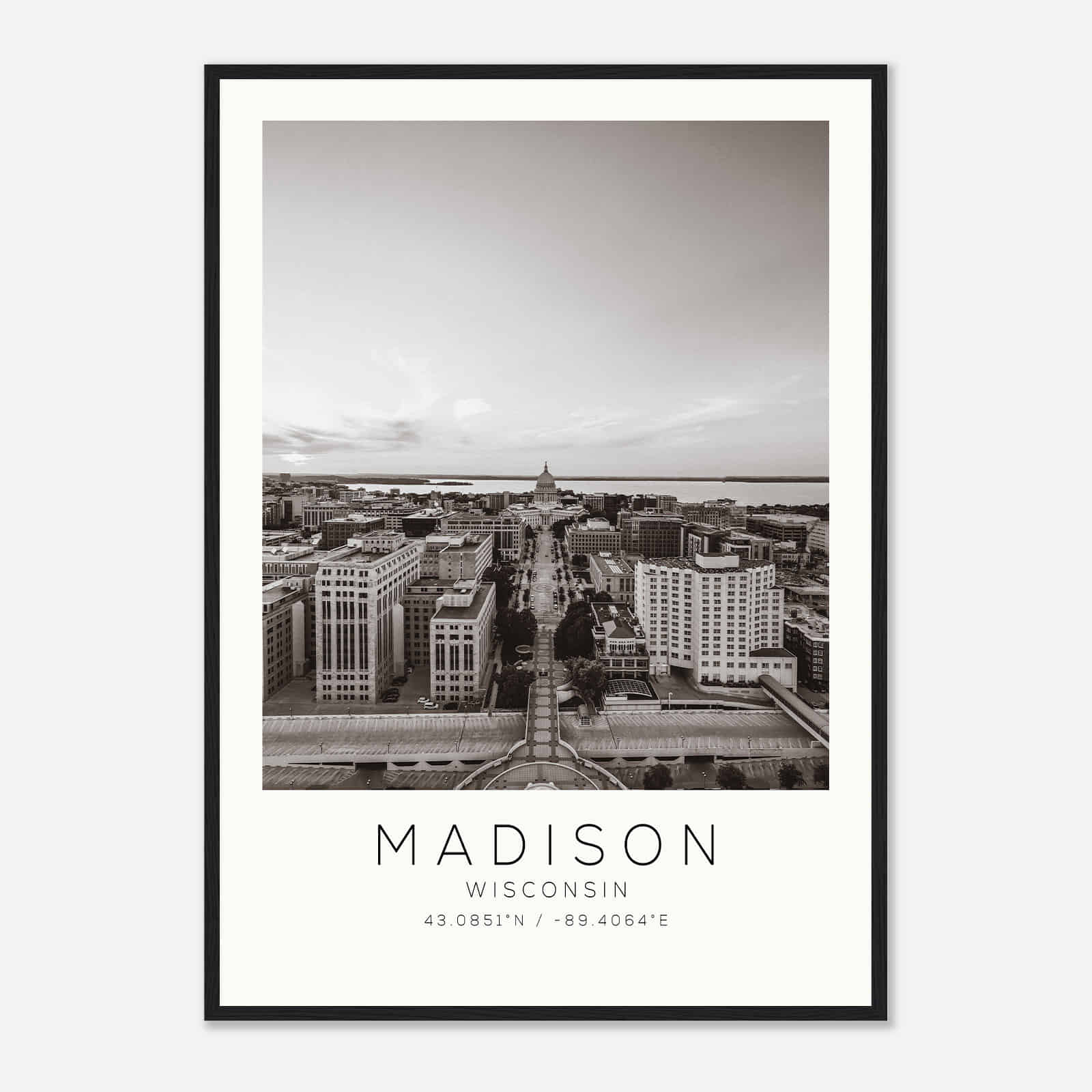 Madison Wisconsin Photo Travel Poster BW, Madison Travel Print, Minimalist Travel Print DS4