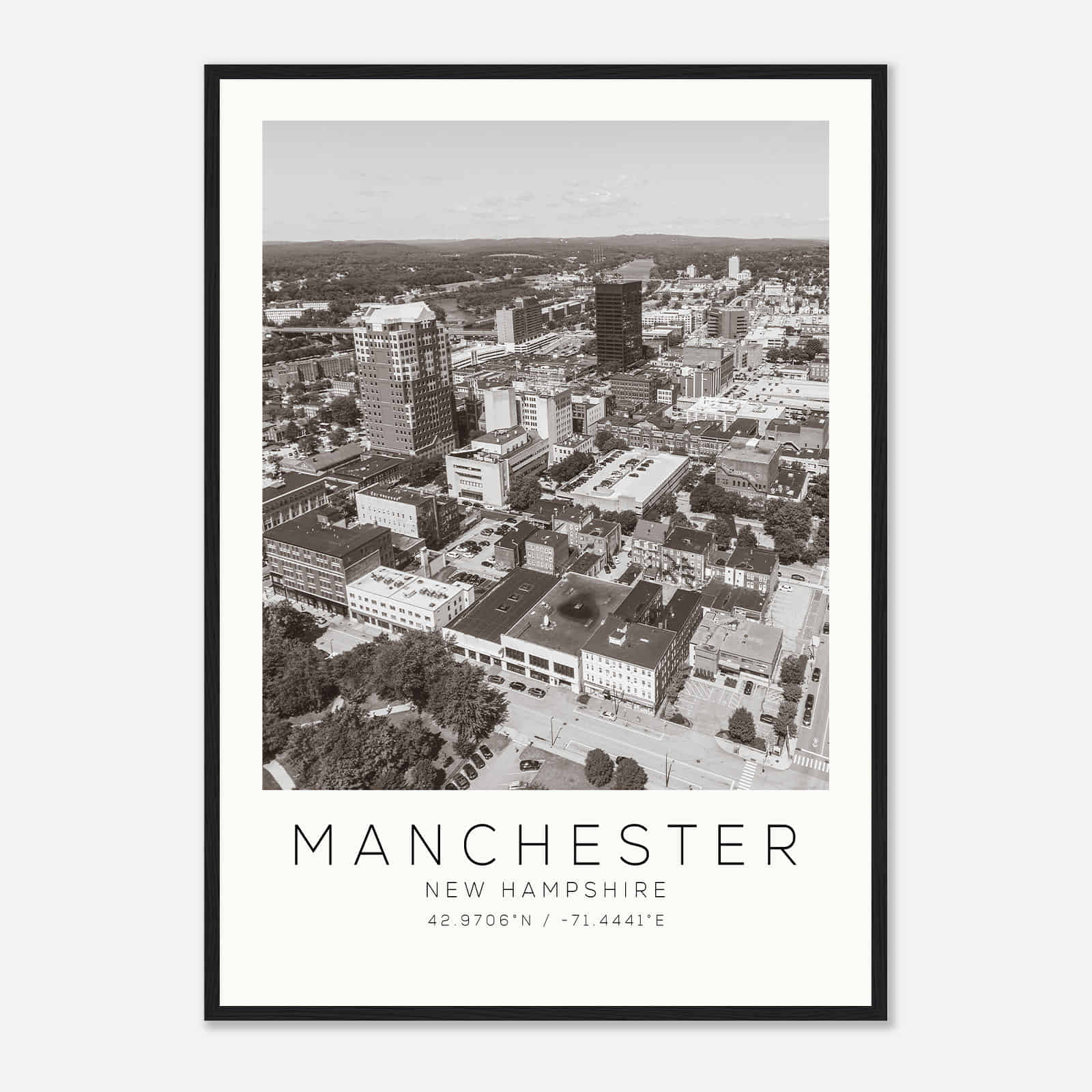 Manchester New Hampshire Photo Travel Poster BW, Manchester Travel Print, Minimalist Travel Print DS2