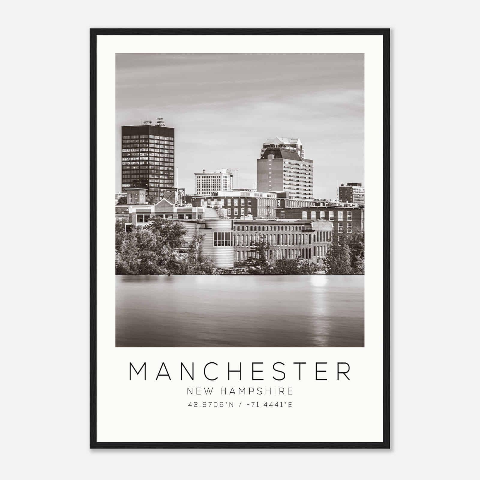 Manchester New Hampshire Photo Travel Poster BW, Manchester Travel Print, Minimalist Travel Print