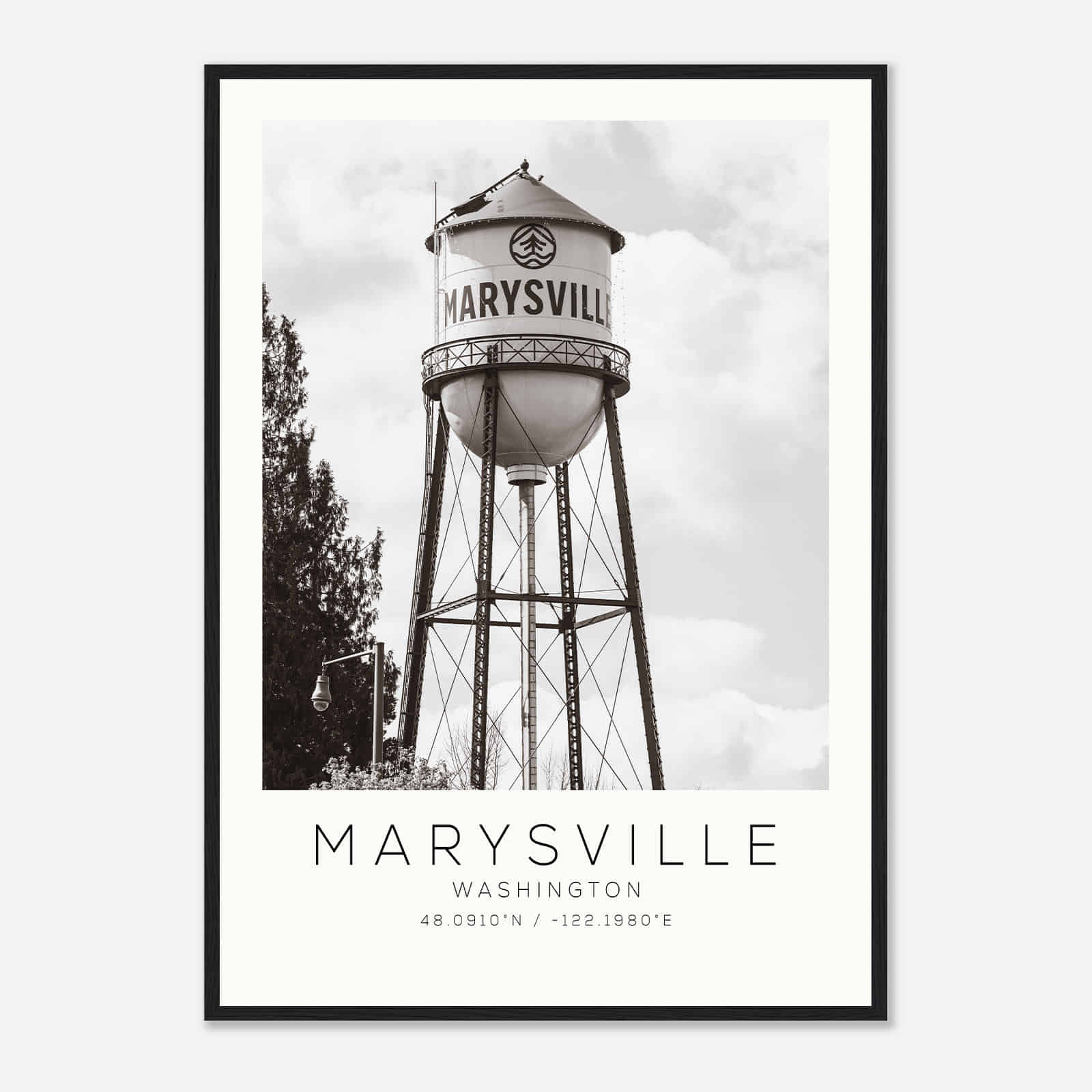 Marysville Washington Photo Travel Poster BW, Marysville Travel Print, Minimalist Travel Print