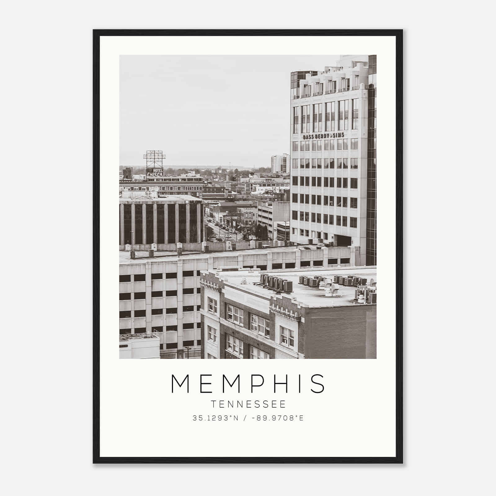 Memphis Tennessee Photo Travel Poster BW, Memphis Travel Print, Minimalist Travel Print DS5