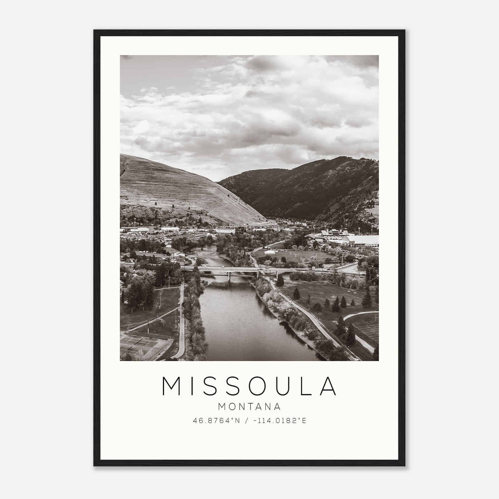 Missoula Montana Photo Travel Poster BW, Missoula Travel Print, Minimalist Travel Print DS2