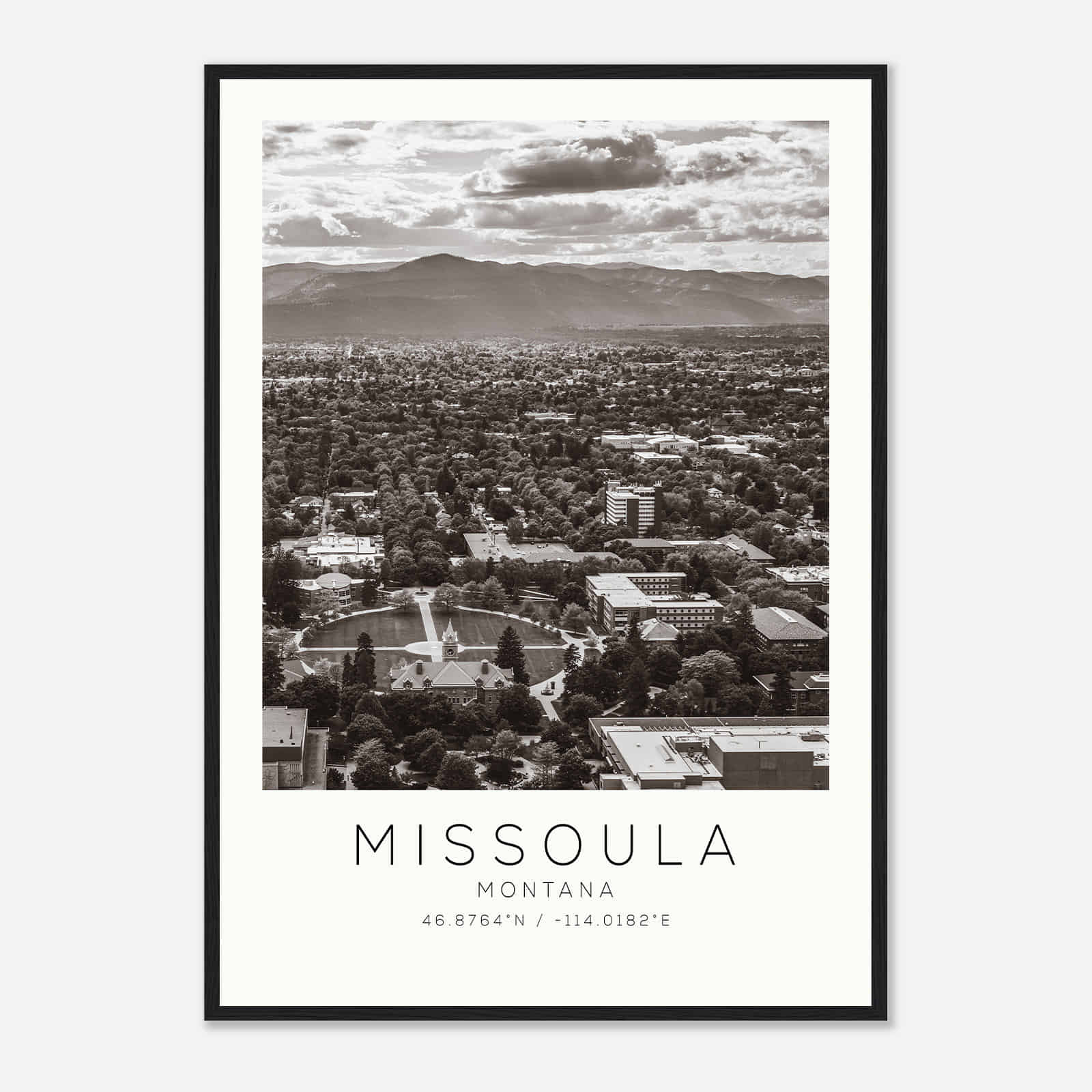Missoula Montana Photo Travel Poster BW, Missoula Travel Print, Minimalist Travel Print