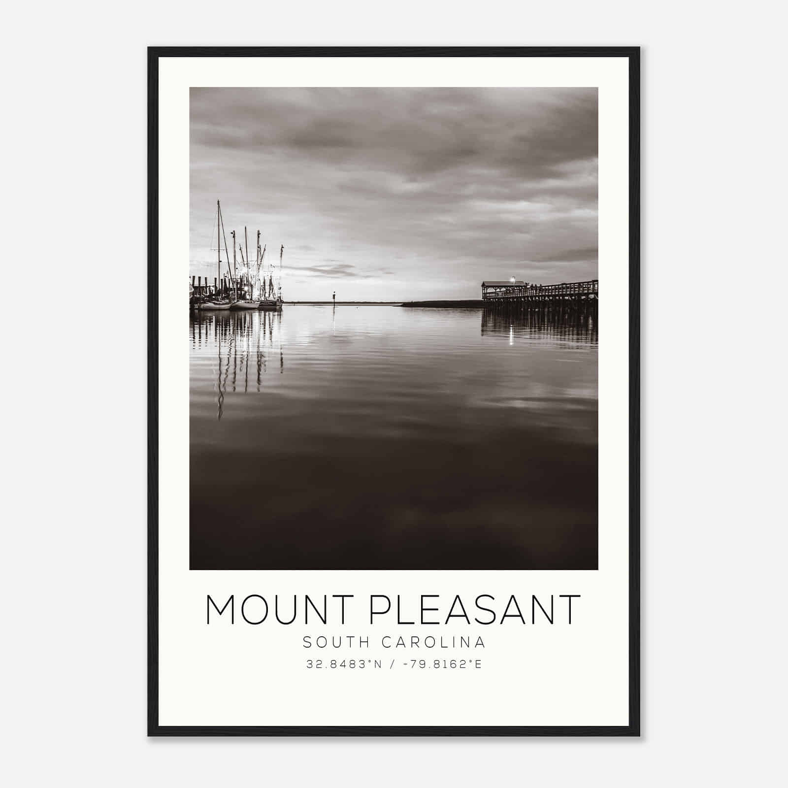 Mount Pleasant South Carolina Photo Travel Poster BW, Mount Pleasant Travel Print, Minimalist Travel Print DS2