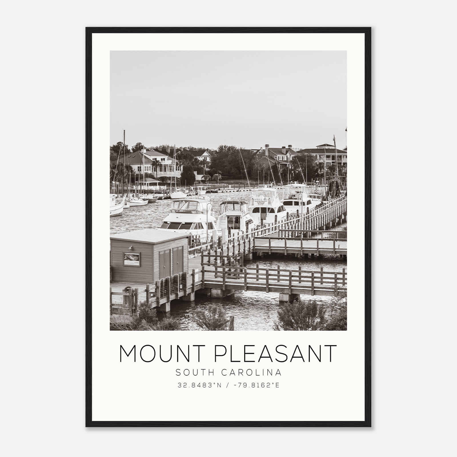 Mount Pleasant South Carolina Photo Travel Poster BW, Mount Pleasant Travel Print, Minimalist Travel Print