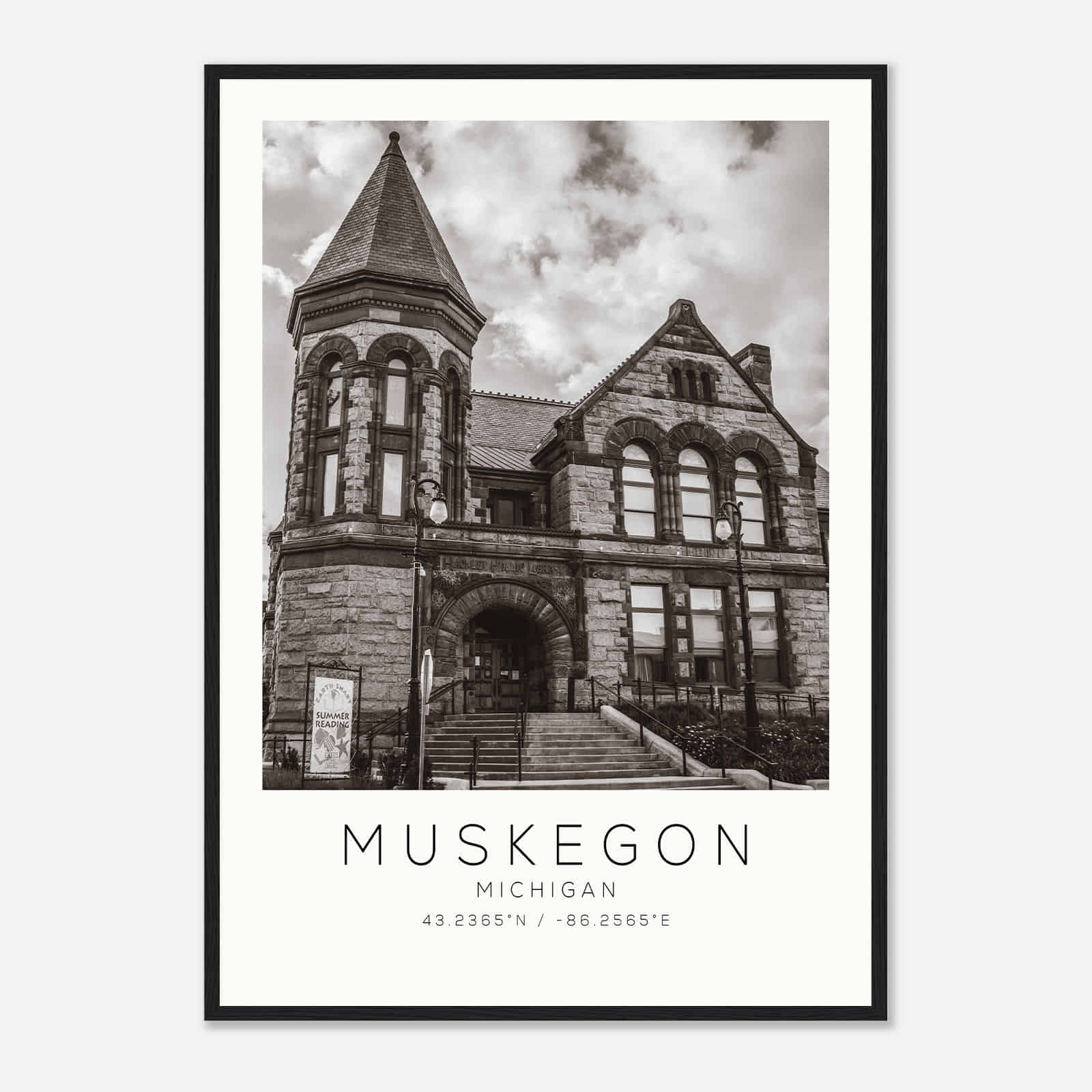 Muskegon Michigan Photo Travel Poster BW, Muskegon Travel Print, Minimalist Travel Print DS1