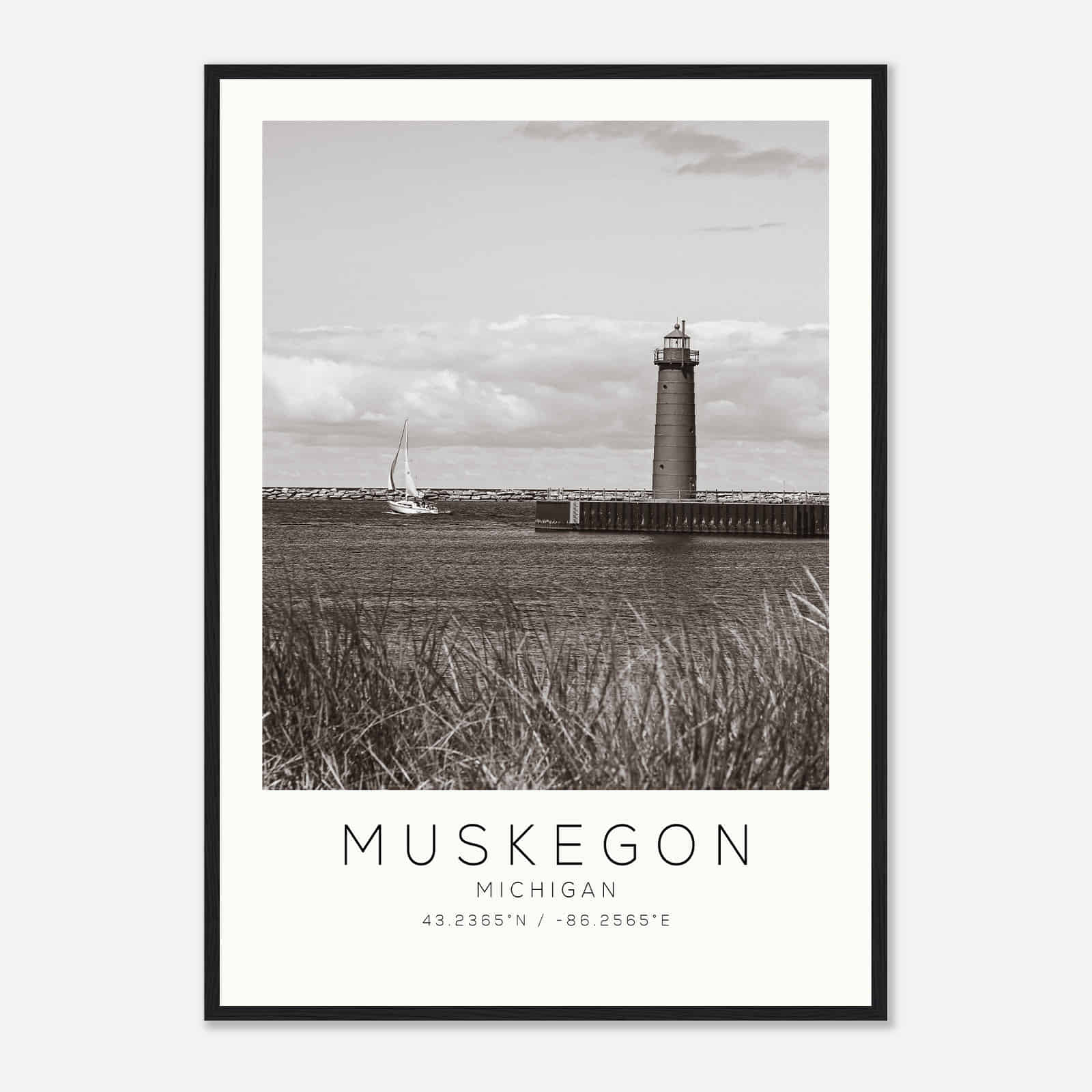 Muskegon Michigan Photo Travel Poster BW, Muskegon Travel Print, Minimalist Travel Print DS2