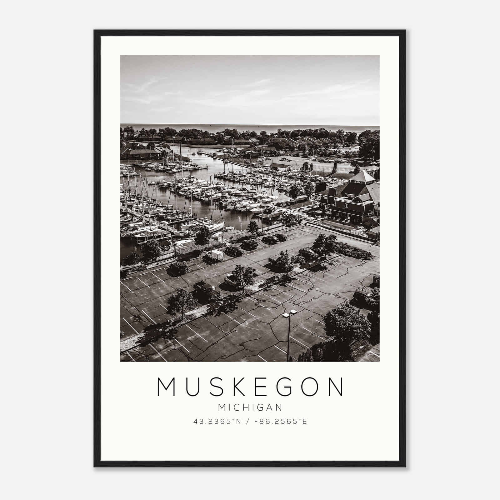 Muskegon Michigan Photo Travel Poster BW, Muskegon Travel Print, Minimalist Travel Print
