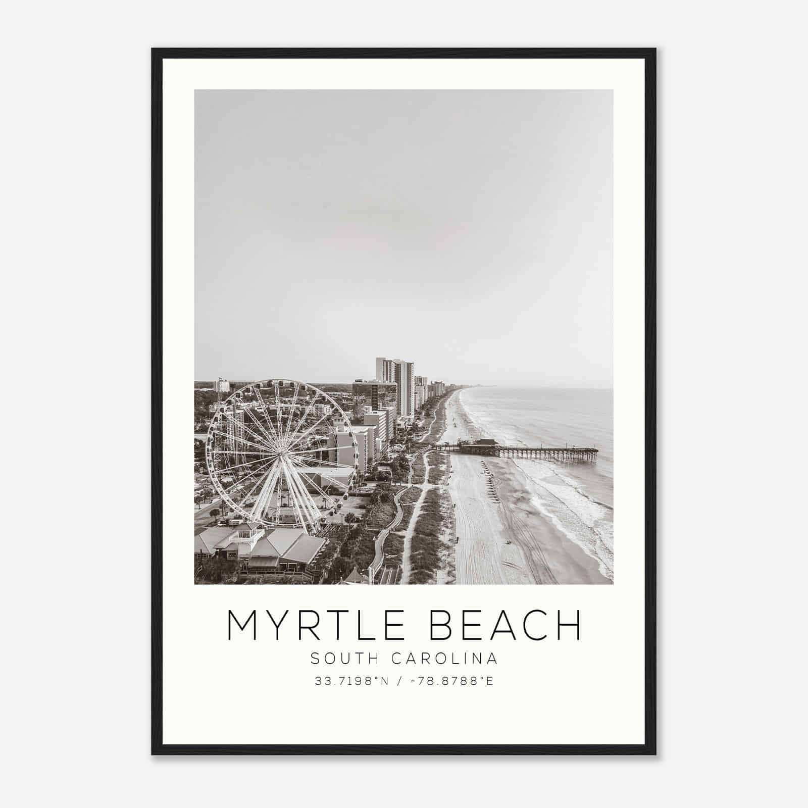 Myrtle Beach South Carolina Photo Travel Poster BW, Myrtle Beach Travel Print, Minimalist Travel Print DS1