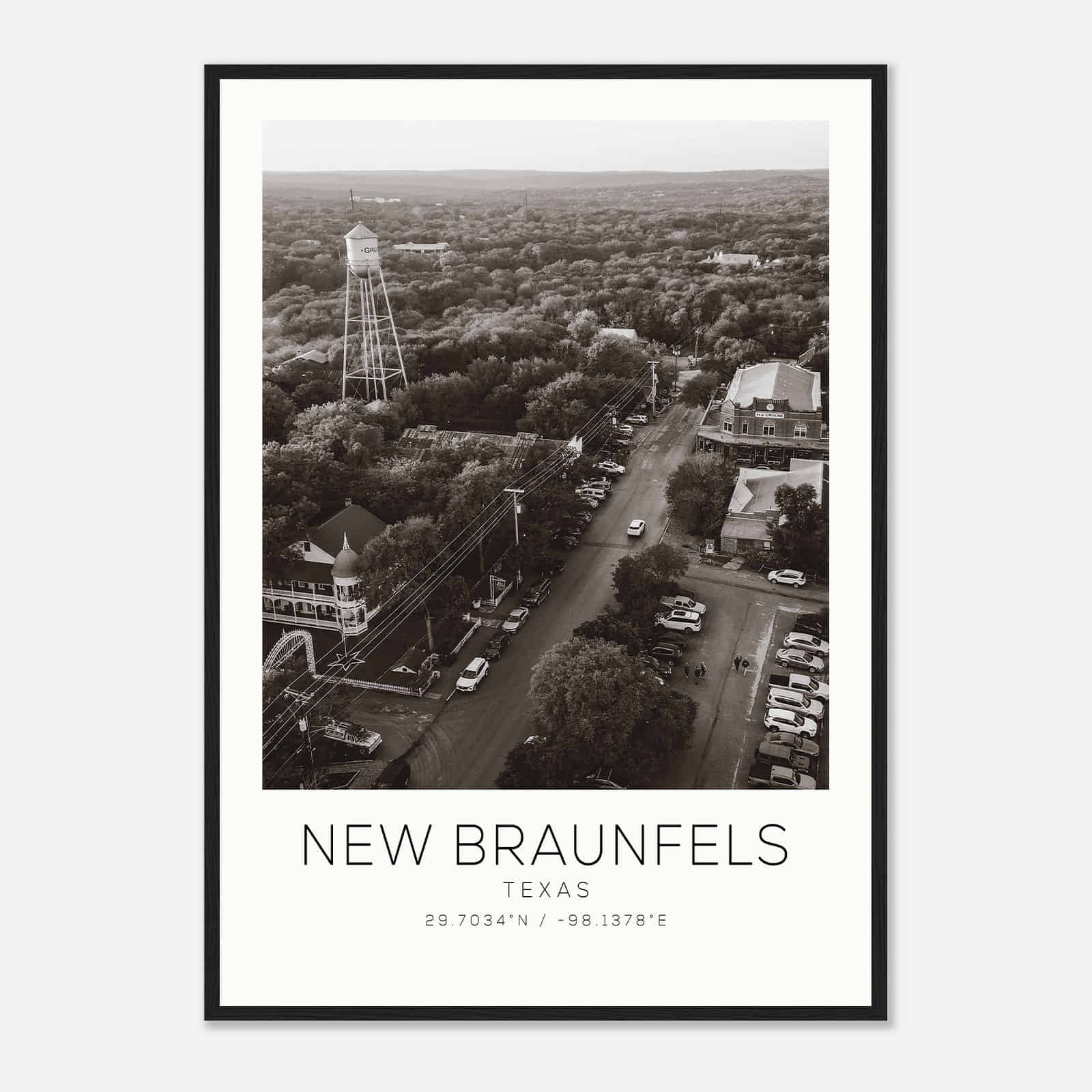 New Braunfels Texas Photo Travel Poster BW, New Braunfels Travel Print, Minimalist Travel Print New Braunfels Texas Photo Travel Poster BW, New Braunfels Travel Print, Minimalist Travel Print