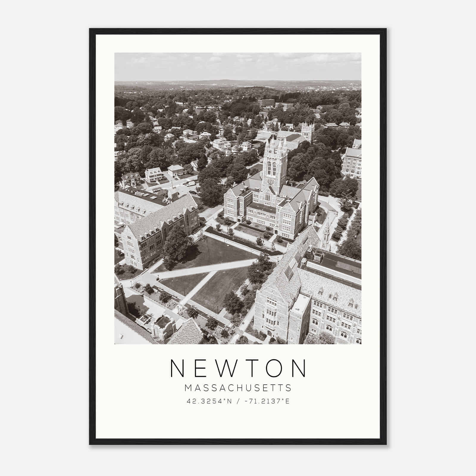 Newton Massachusetts Photo Travel Poster BW, Newton Travel Print, Minimalist Travel Print DS2
