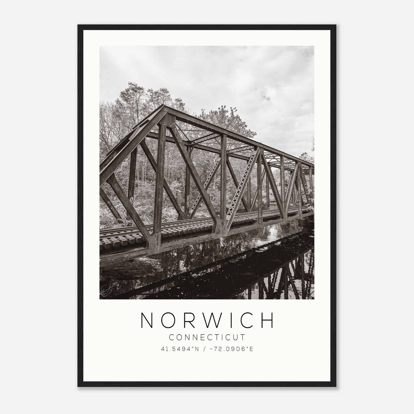 Norwich Connecticut Photo Travel Poster BW, Norwich Travel Print, Minimalist Travel Print