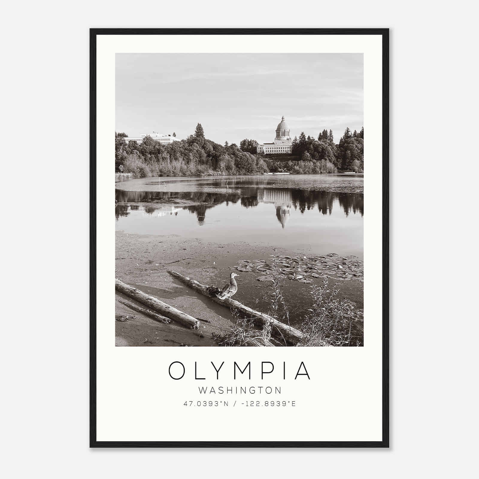 Olympia Washington Photo Travel Poster BW, Olympia Travel Print, Minimalist Travel Print DS2