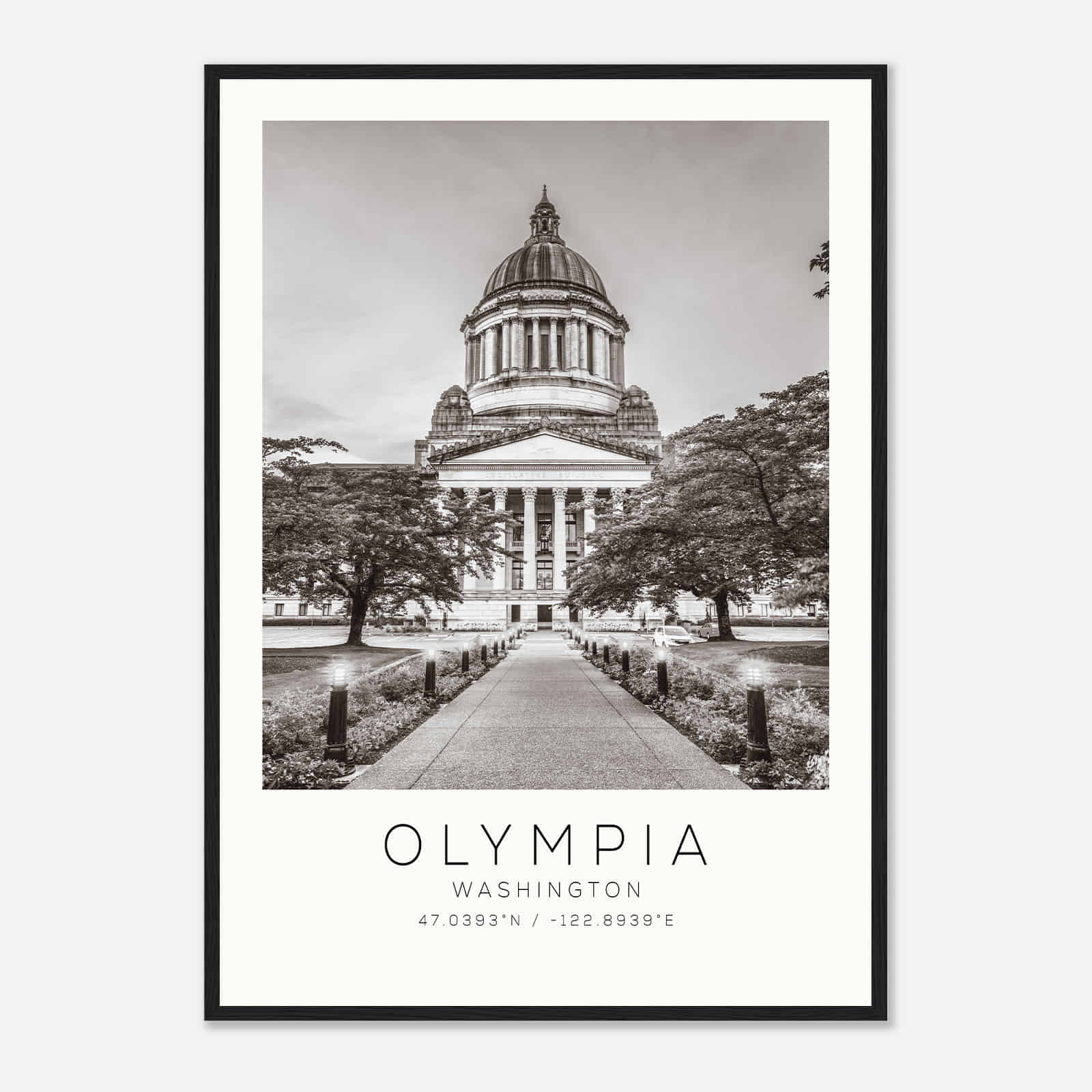 Olympia Washington Photo Travel Poster BW, Olympia Travel Print, Minimalist Travel Print