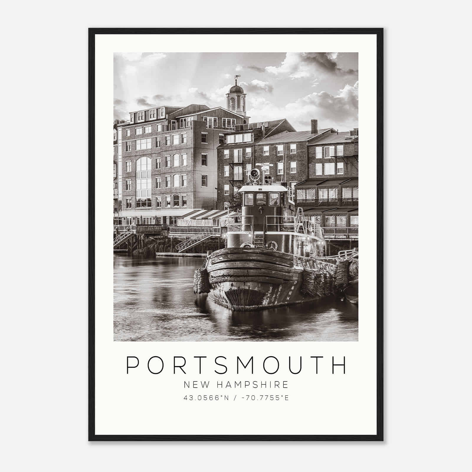 Portsmouth New Hampshire Photo Travel Poster BW, Portsmouth Travel Print, Minimalist Travel Print DS3