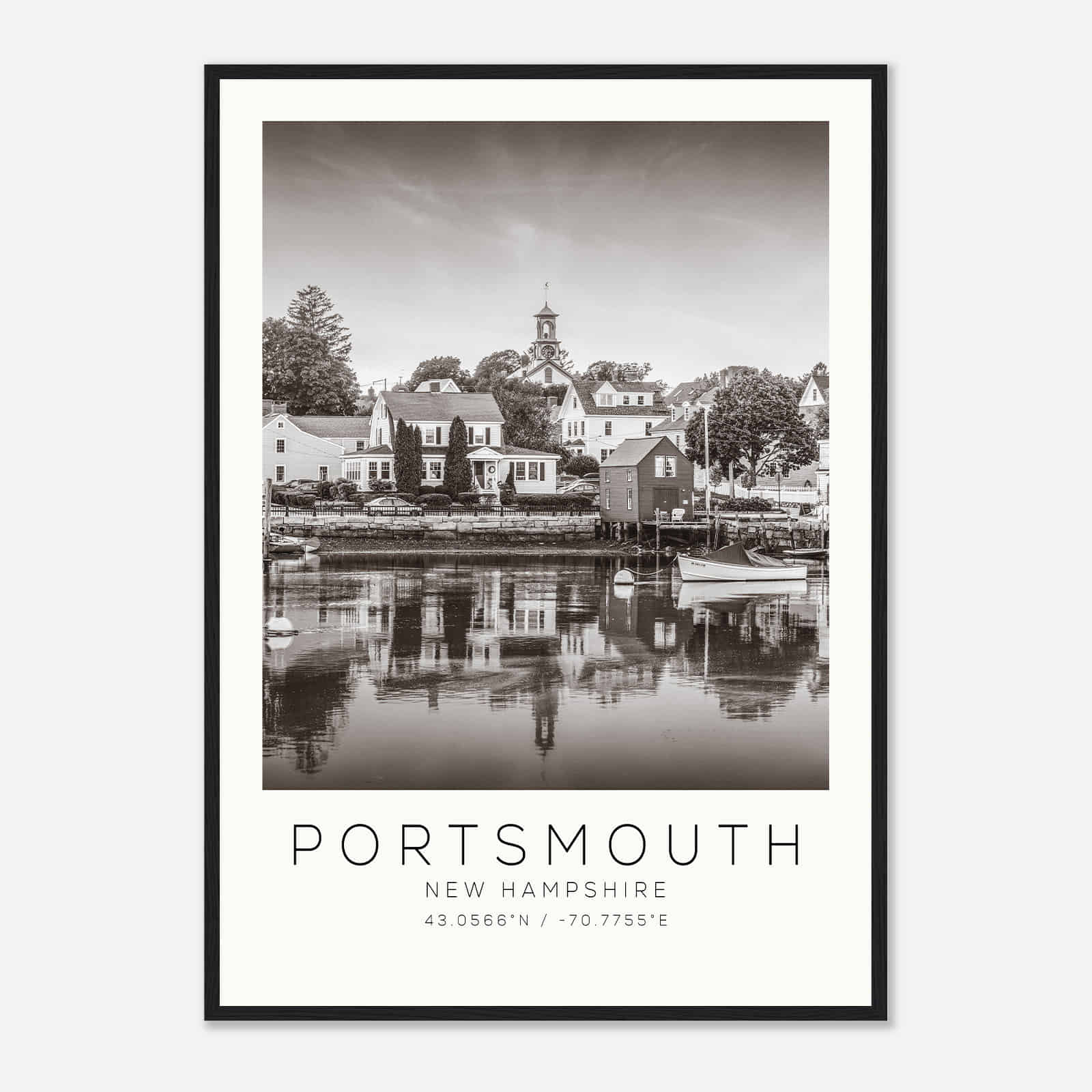 Portsmouth New Hampshire Photo Travel Poster BW, Portsmouth Travel Print, Minimalist Travel Print