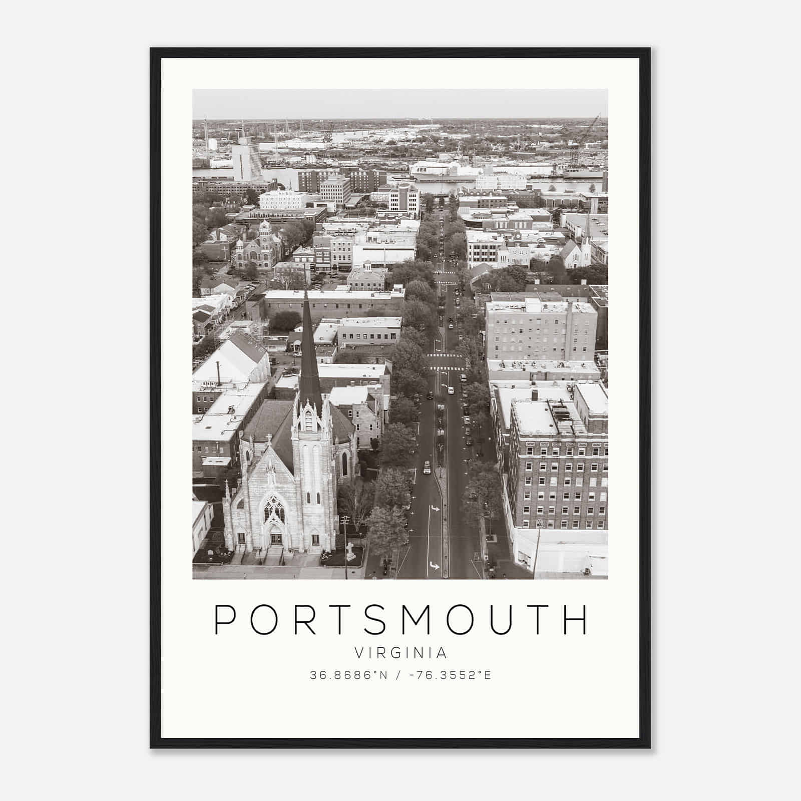 Portsmouth Virginia Photo Travel Poster BW, Portsmouth Travel Print, Minimalist Travel Print DS2