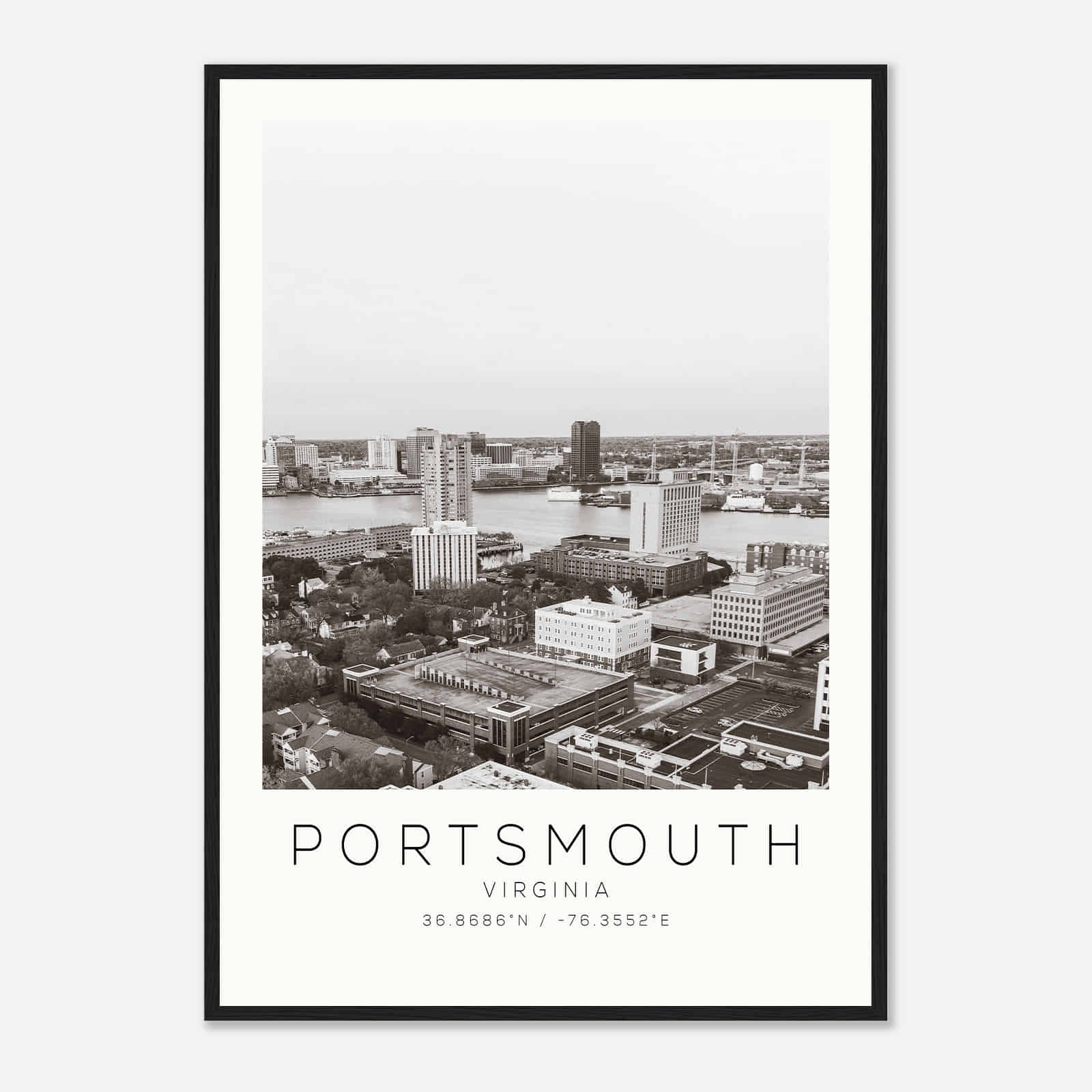 Portsmouth Virginia Photo Travel Poster BW, Portsmouth Travel Print, Minimalist Travel Print