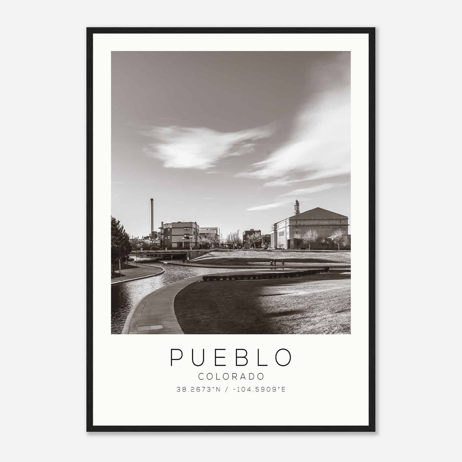 Pueblo Colorado Photo Travel Poster BW, Pueblo Travel Print, Minimalist Travel Print