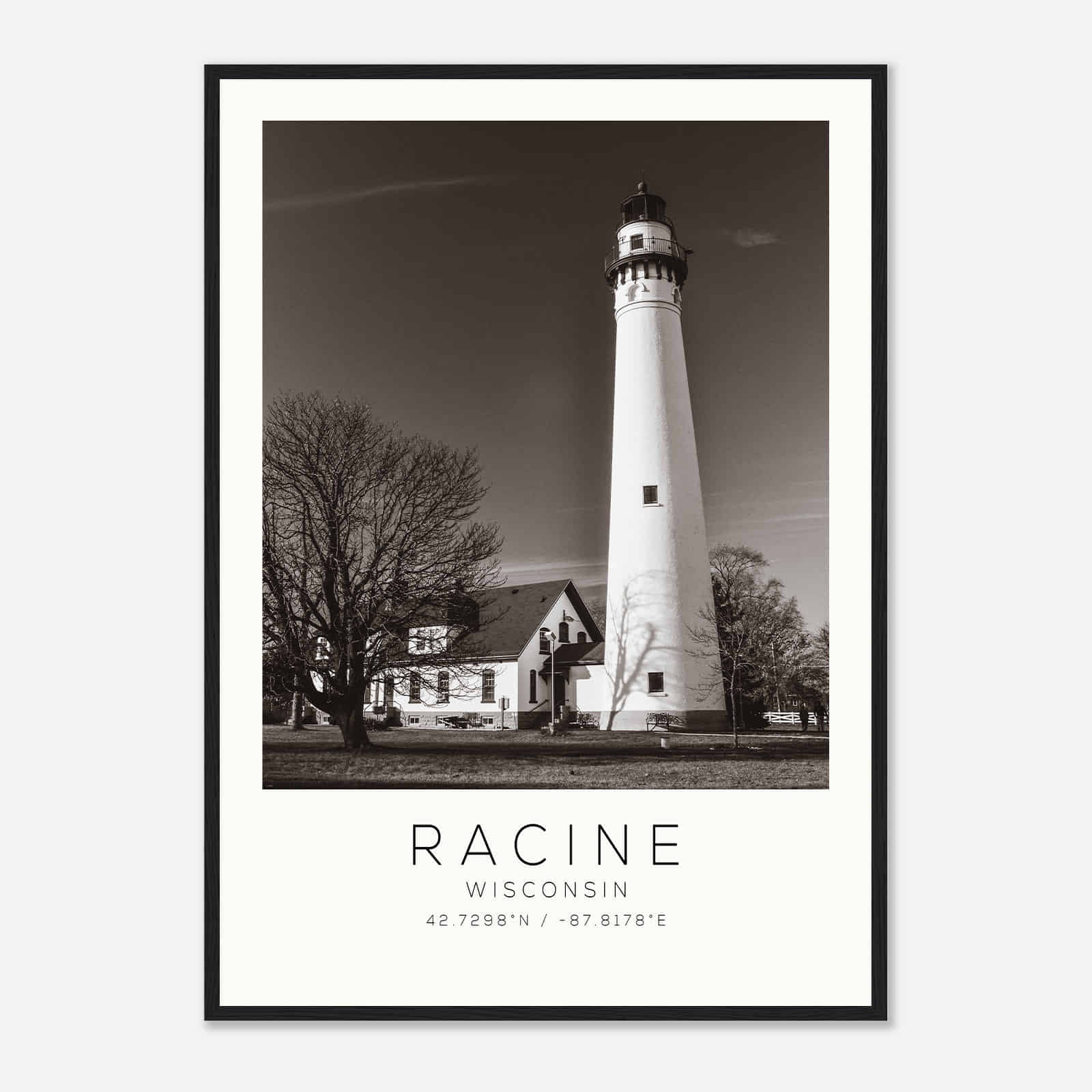 Racine Wisconsin Photo Travel Poster BW, Racine Travel Print, Minimalist Travel Print