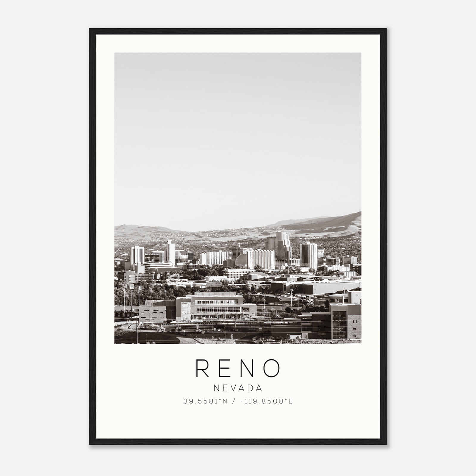 Reno Nevada Photo Travel Poster BW, Reno Travel Print, Minimalist Travel Print DS2