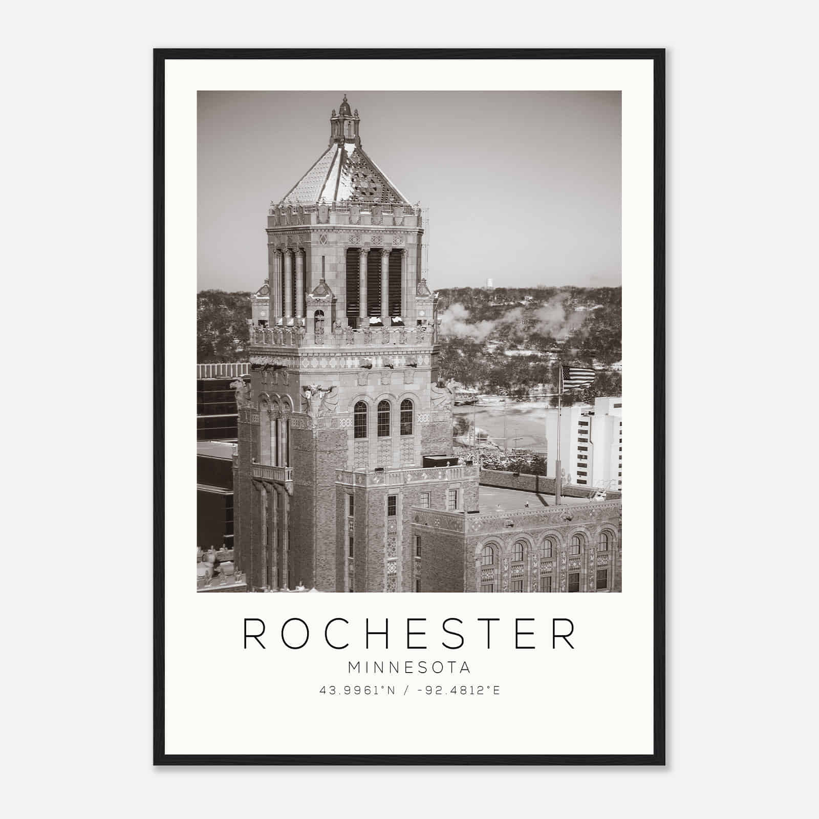 Rochester Minnesota Photo Travel Poster BW, Rochester Travel Print, Minimalist Travel Print DS3