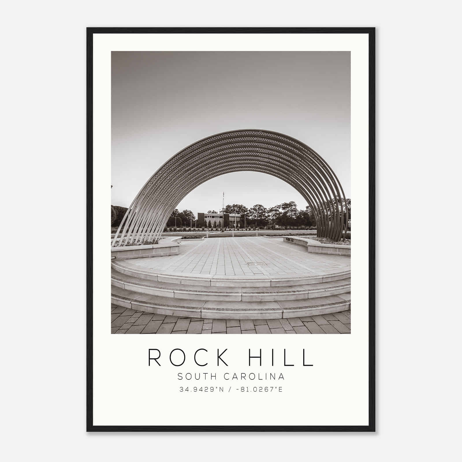 Rock Hill South Carolina Photo Travel Poster BW, Rock Hill Travel Print, Minimalist Travel Print