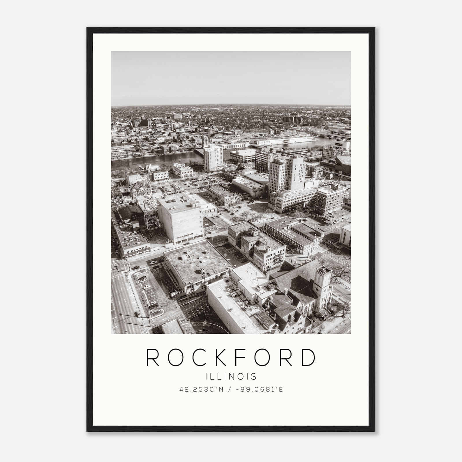 Rockford Illinois Photo Travel Poster BW, Rockford Travel Print, Minimalist Travel Print DS1