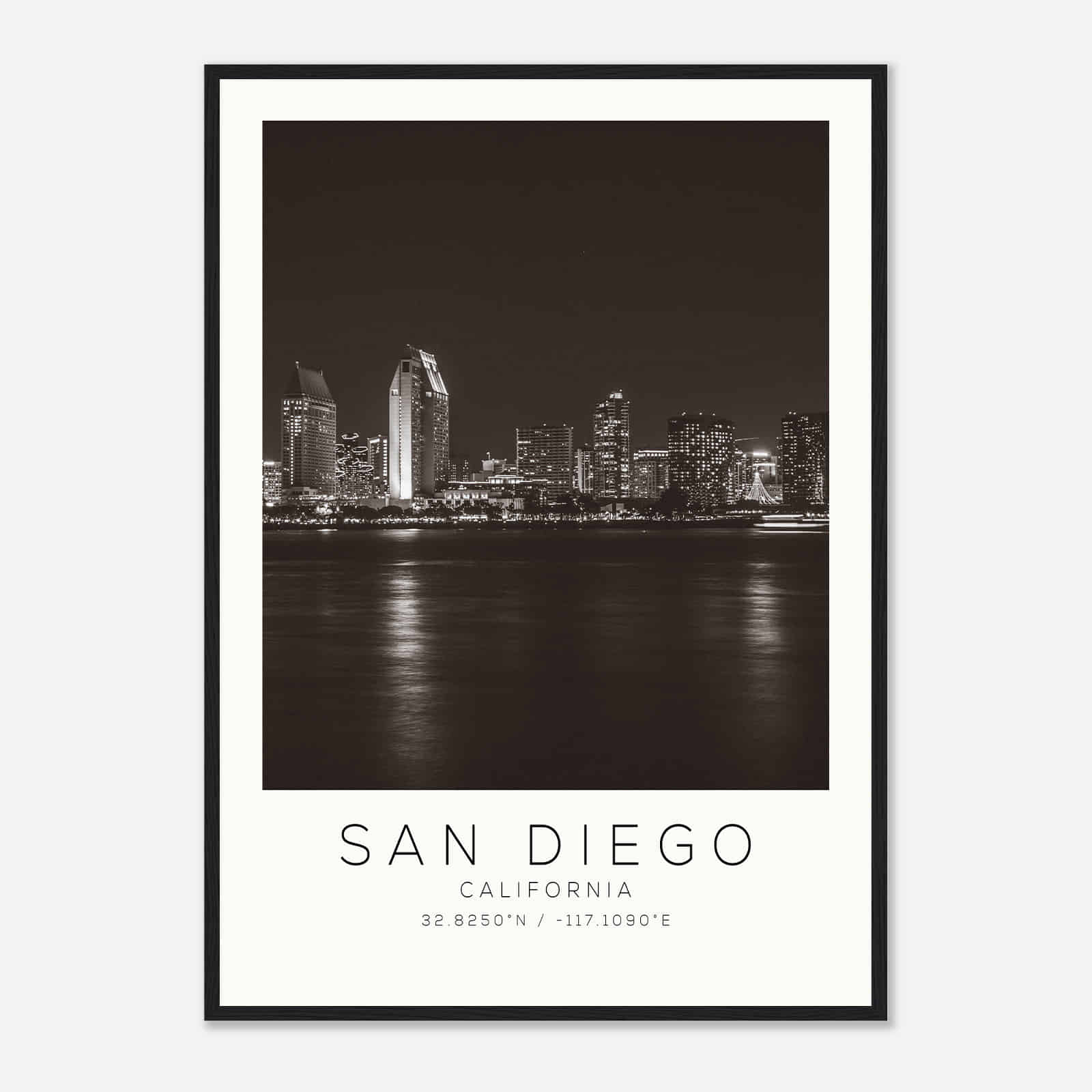 San Diego DS2 Photo Travel Poster BW, San Diego Travel Print, Minimalist Travel Print