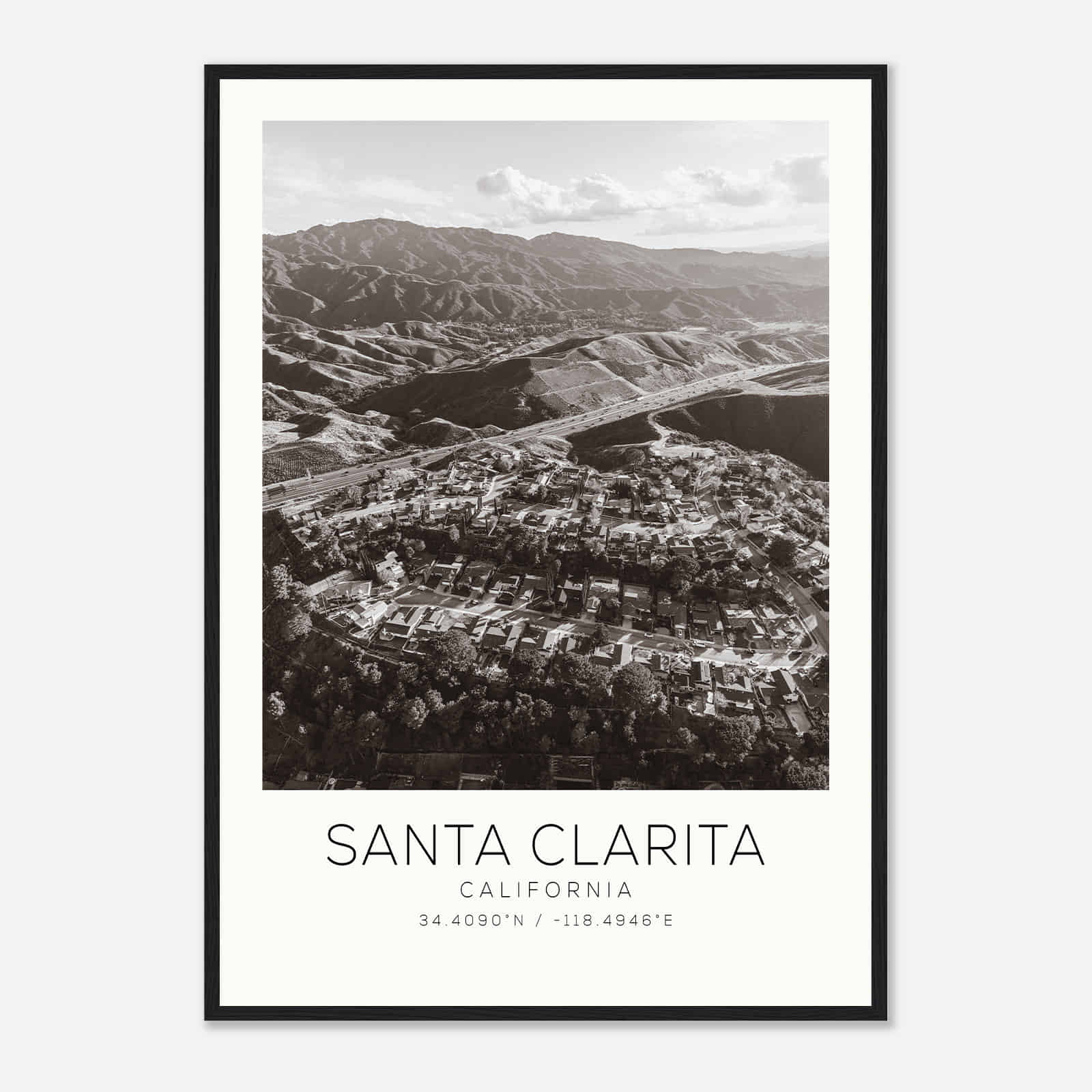 Santa Clarita California Photo Travel Poster BW, Santa Clarita Travel Print, Minimalist Travel Print DS1