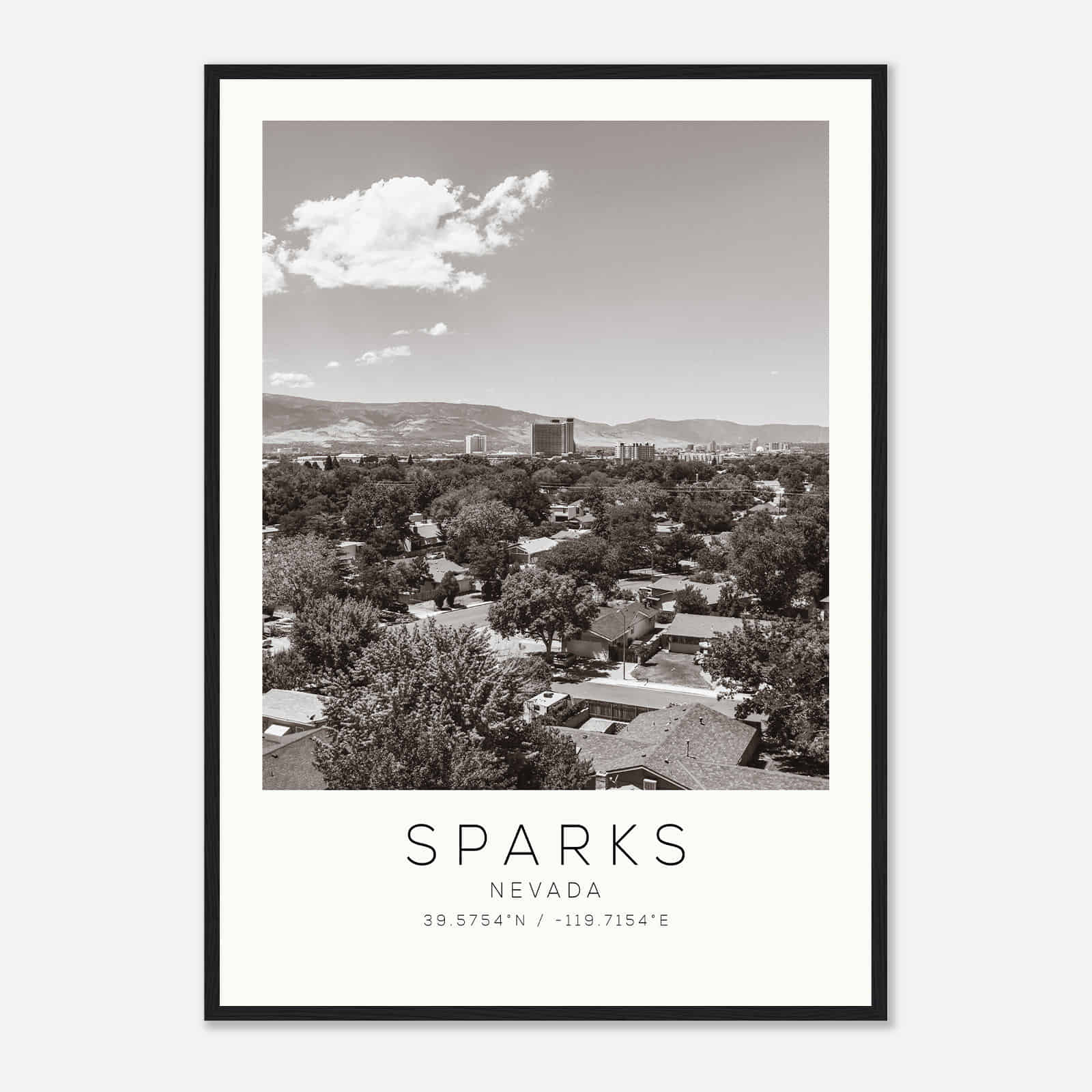 Sparks Nevada Photo Travel Poster BW, Sparks Travel Print, Minimalist Travel Print