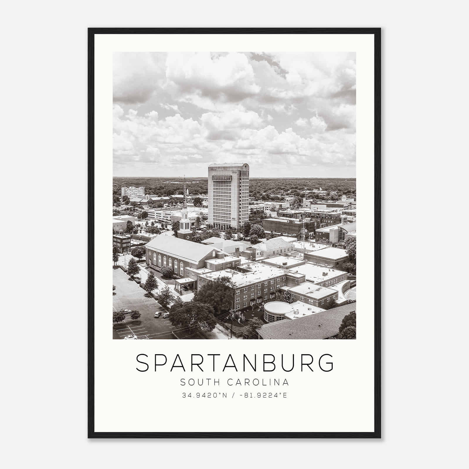Spartanburg South Carolina Photo Travel Poster BW, Spartanburg Travel Print, Minimalist Travel Print