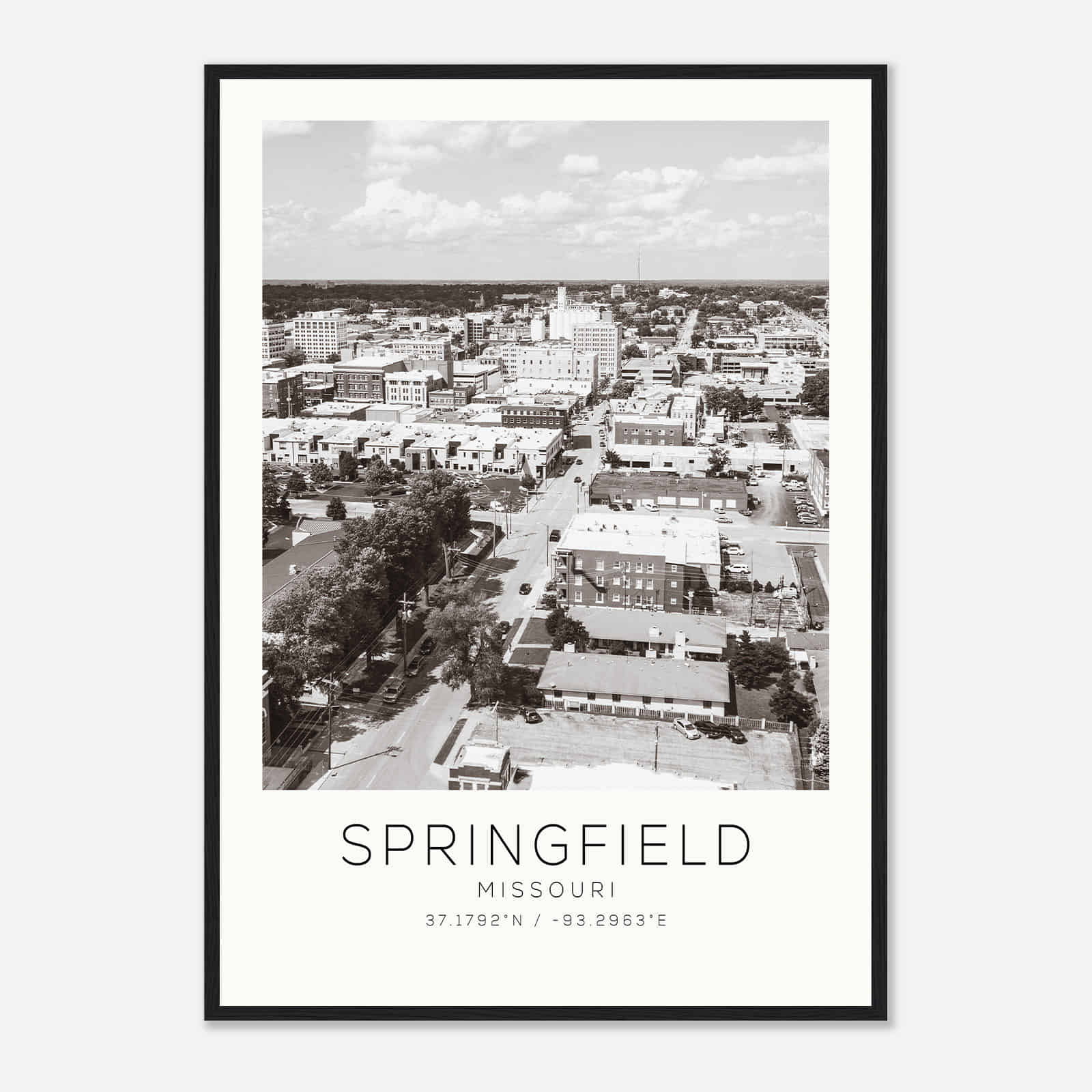 Springfield Missouri Photo Travel Poster BW, Springfield Travel Print, Minimalist Travel Print DS1