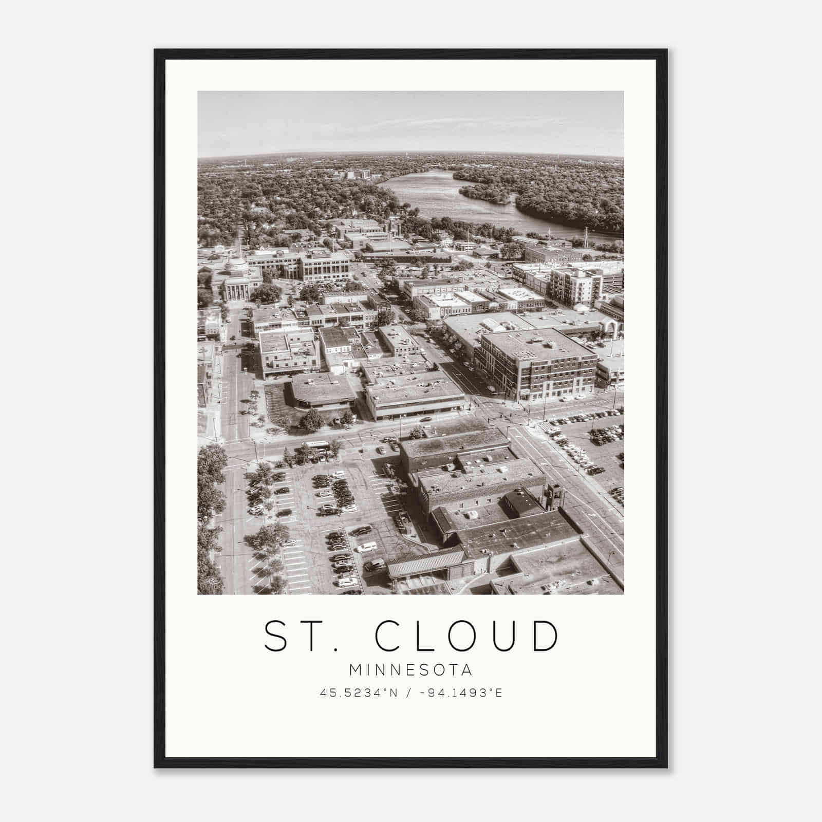 St. Cloud Minnesota Photo Travel Poster BW, St. Cloud Travel Print, Minimalist Travel Print
