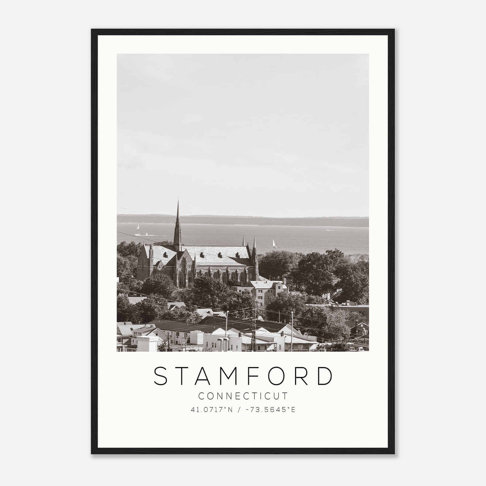 Stamford Connecticut Photo Travel Poster BW, Stamford Travel Print, Minimalist Travel Print