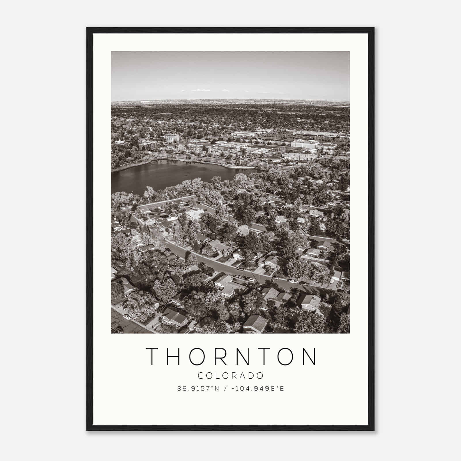 Thornton Colorado Photo Travel Poster BW, Thornton Travel Print, Minimalist Travel Print