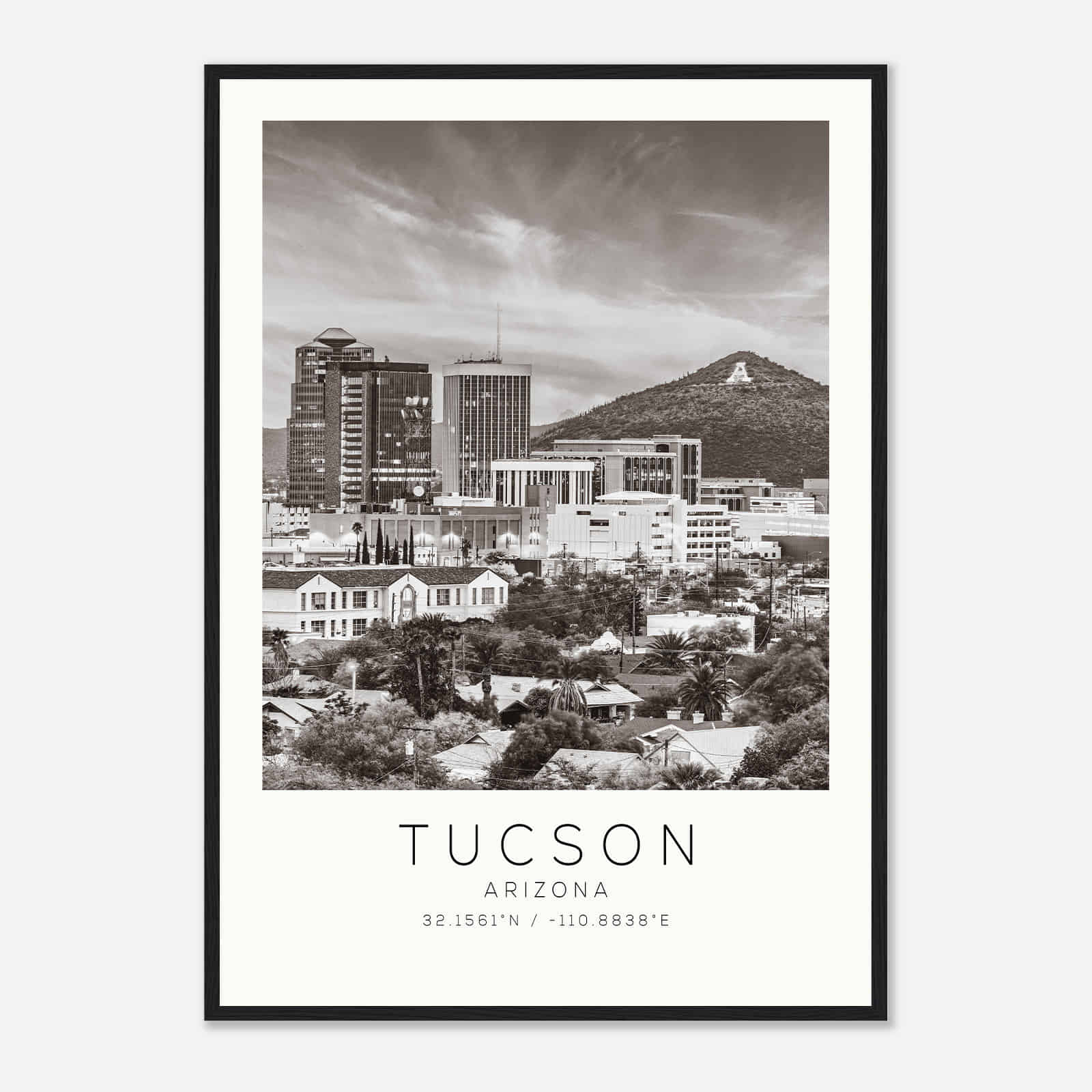 Tucson Arizona DS1 Photo Travel Poster BW, Tucson Arizona Travel Print, Minimalist Travel Print