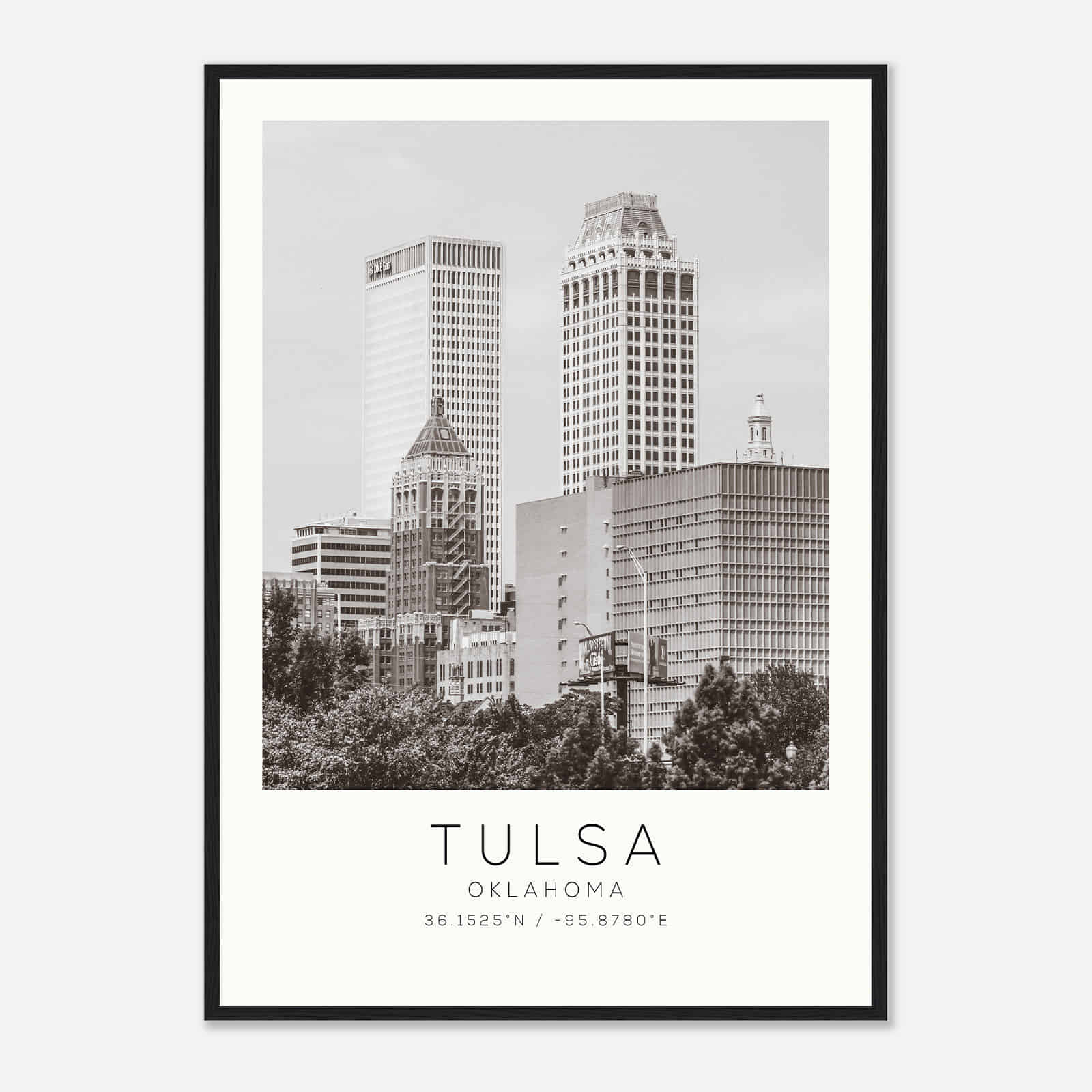Tulsa Oklahoma Photo Travel Poster BW, Tulsa Oklahoma Travel Print, Minimalist Travel Print