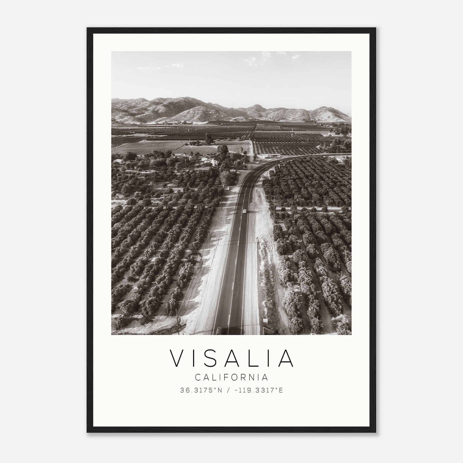 Visalia California Photo Travel Poster BW, Visalia Travel Print, Minimalist Travel Print