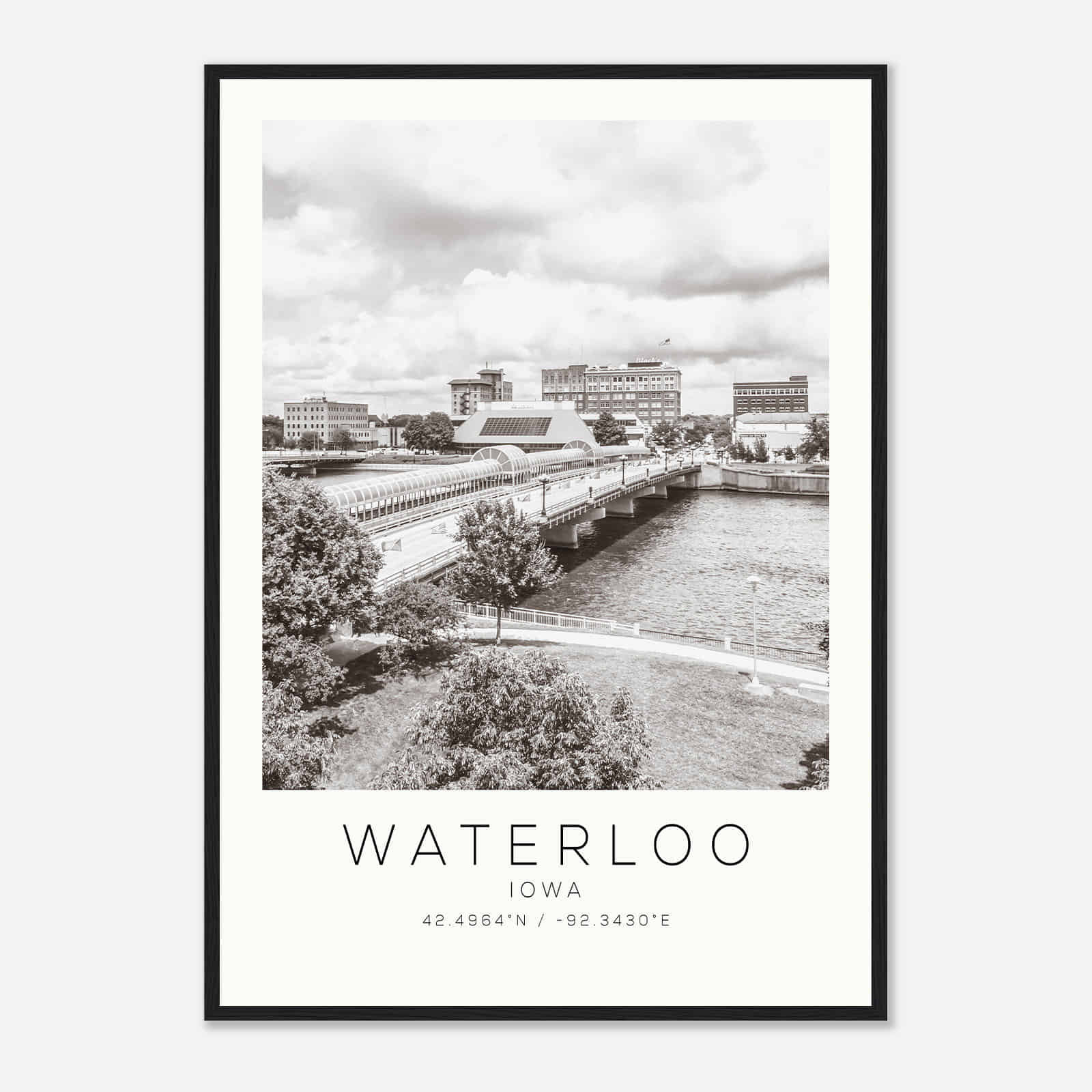 Waterloo Iowa Photo Travel Poster BW, Waterloo Travel Print, Minimalist Travel Print