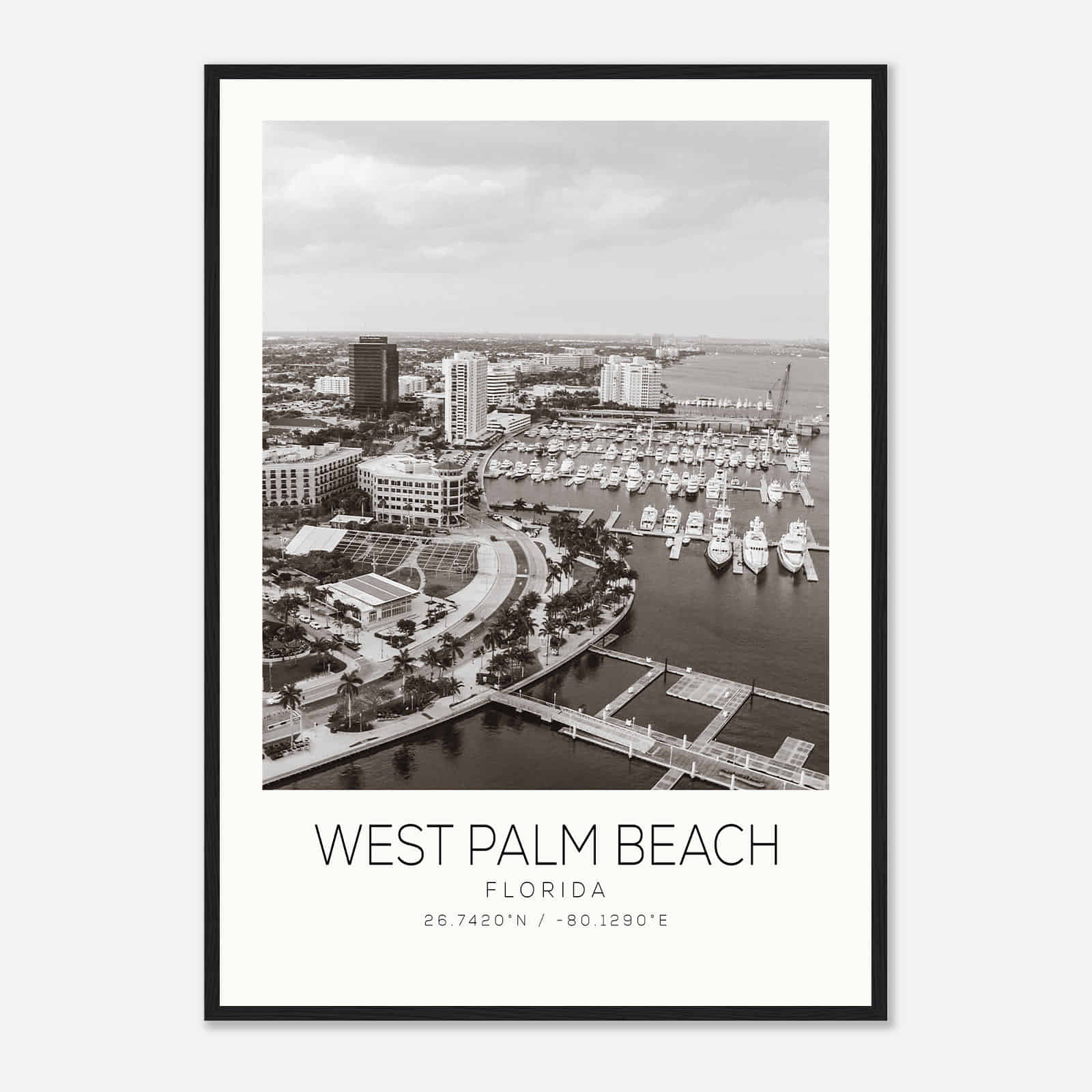 West Palm Beach Florida Photo Travel Poster BW, West Palm Beach Travel Print, Minimalist Travel Print DS3