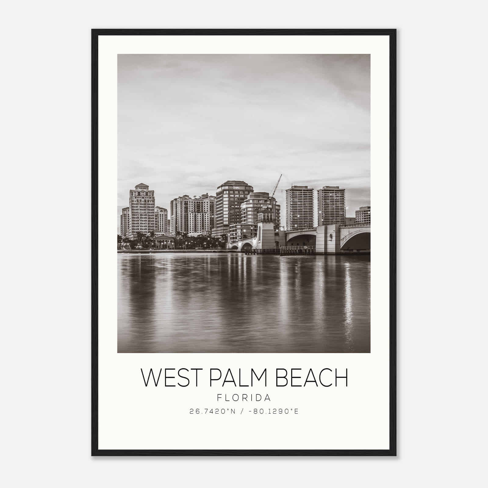 West Palm Beach Florida Photo Travel Poster BW, West Palm Beach Travel Print, Minimalist Travel Print