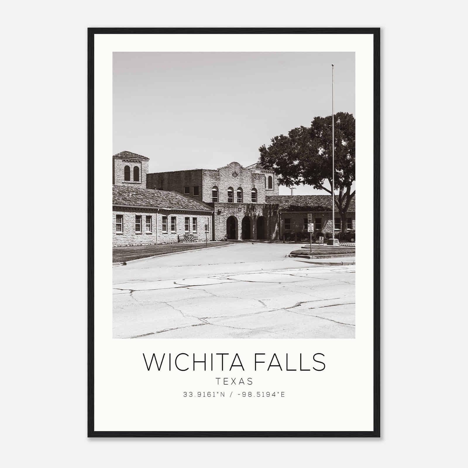 Wichita Falls Texas Photo Travel Poster BW, Wichita Falls Travel Print, Minimalist Travel Print